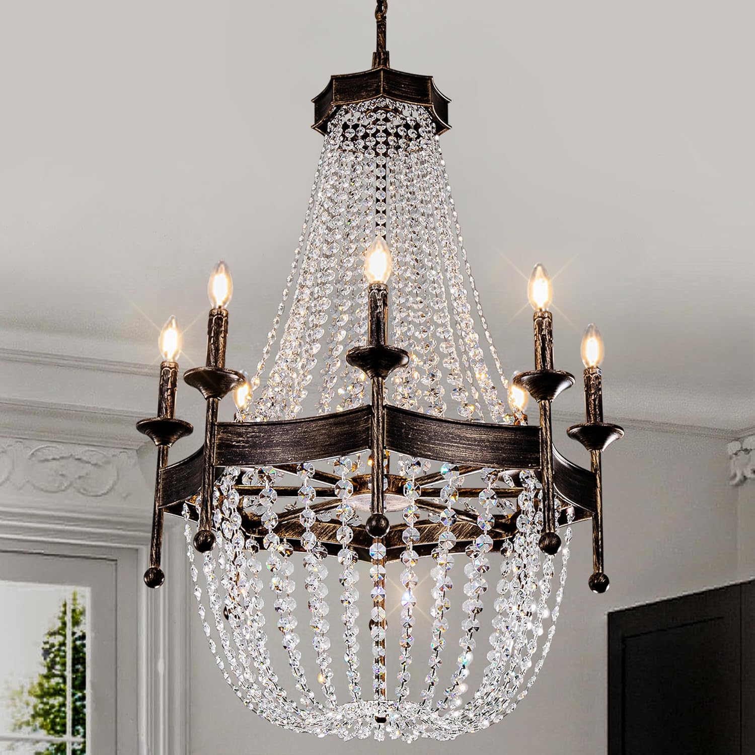 TOCHIC French Empire Crystal Chandelier, 8 Lights Farmhouse Vintage Antique Bronze Chandeliers ...