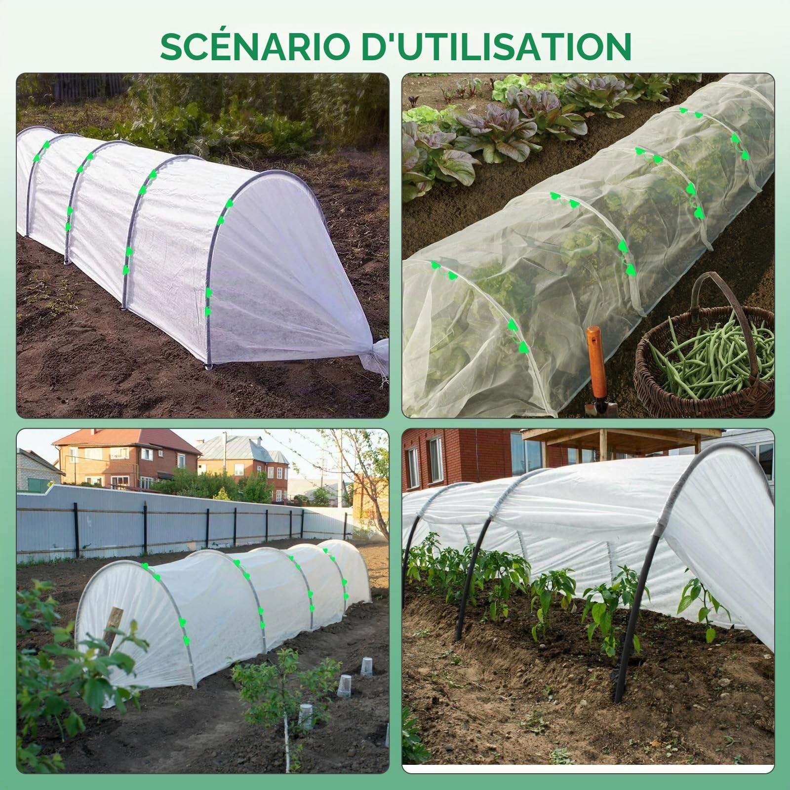 50 Pièces Arceau pour Serre Tunnel, 41CM Support d’arceaux de Jardin Ajustable en Fibre de Verre Antirouille, Pépinière de Légumes avec Arceau de Jardin Arceaux de Jardin, Jardin pour Filet