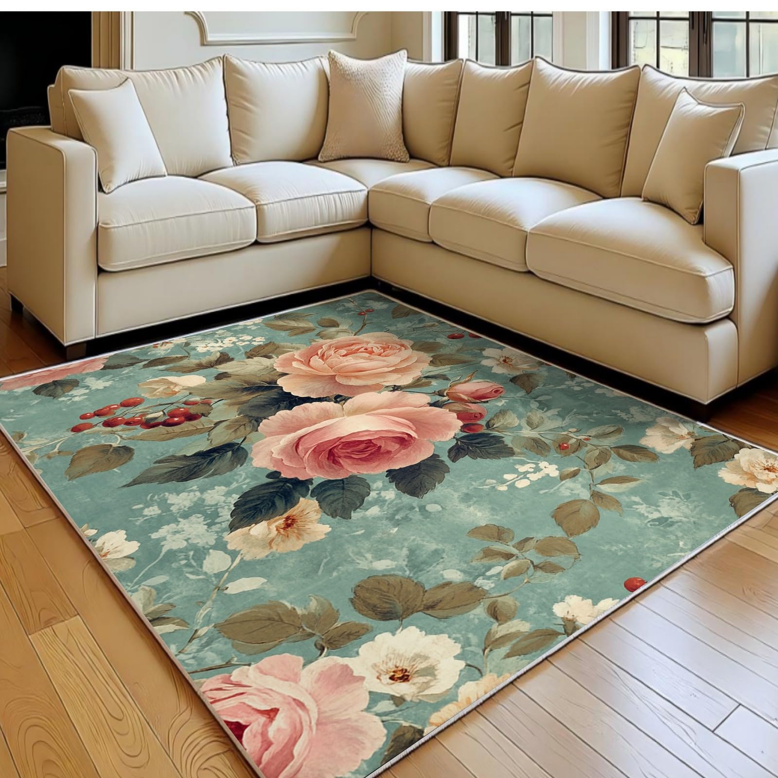 Tapis de chambre enfant lavable bleu-vert pour décorer un couloir moderne
