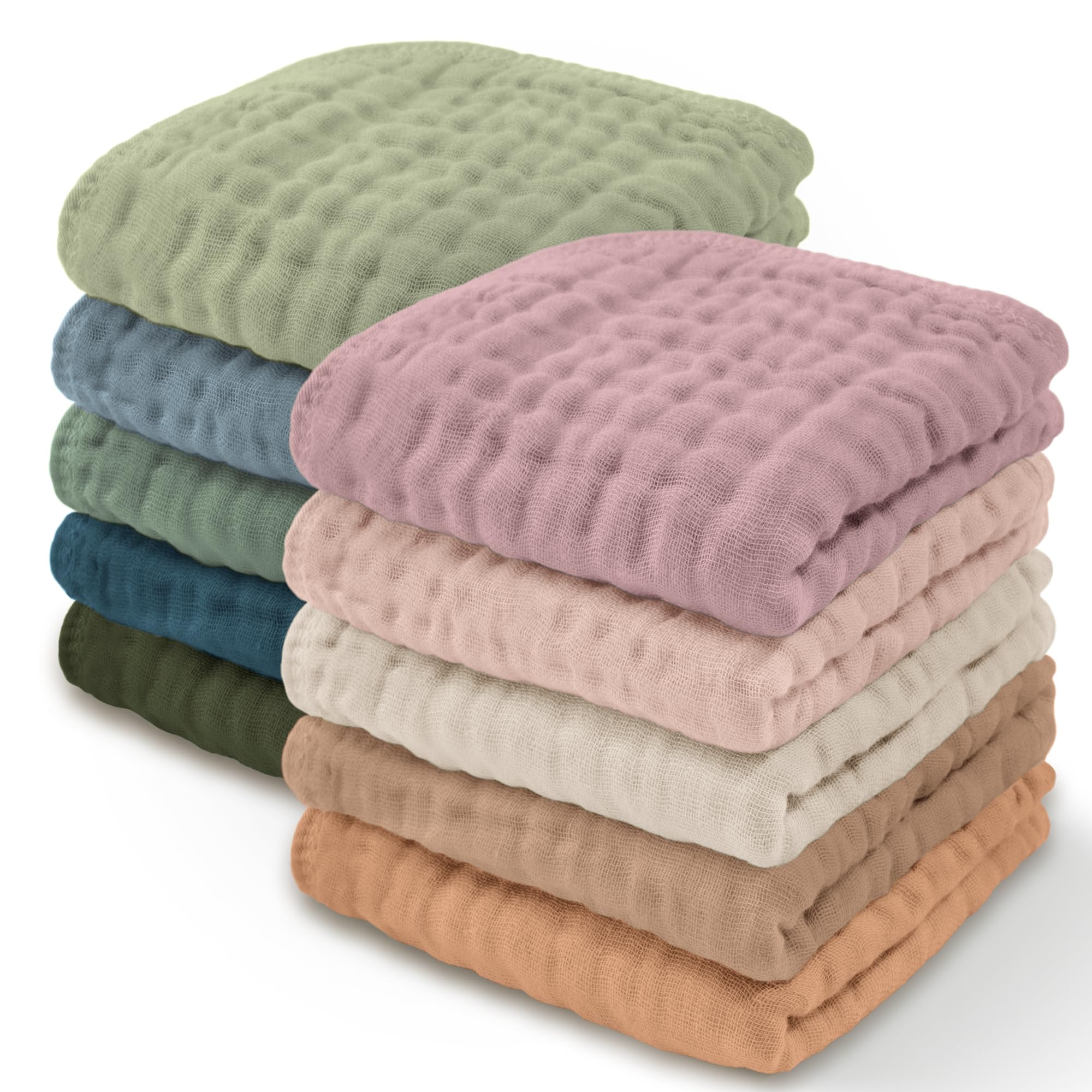 Comfy Cubs Muslin Cloths for Baby Pack of 10, Soft 6-Layer Cotton for Delicate Skin, 25 x 25 cm Large Size, Absorbent
