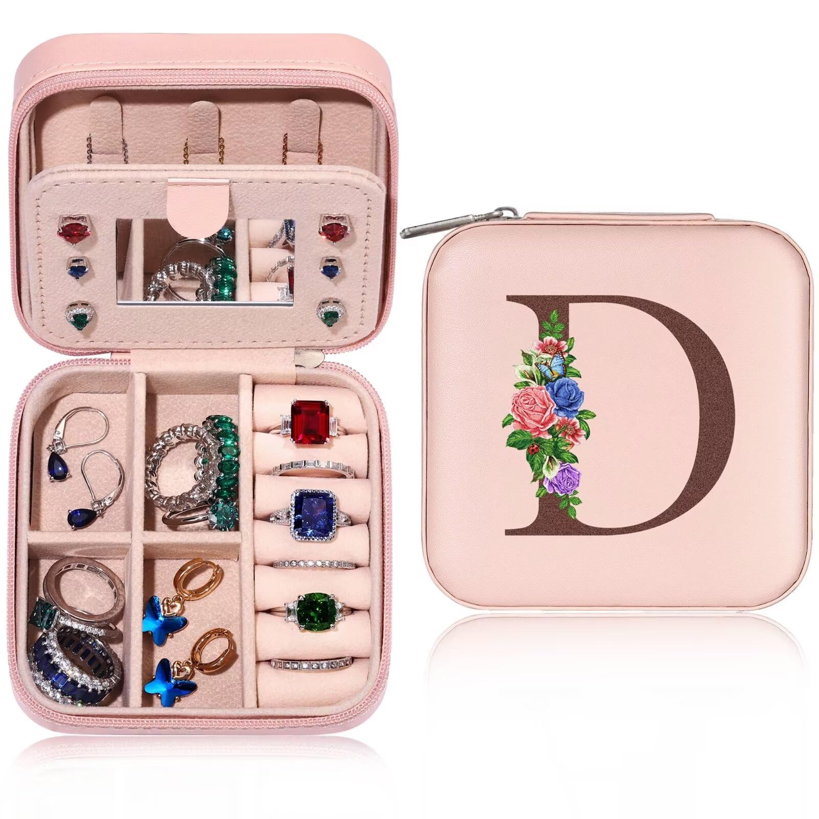 Tingn Girls D Travel Jewellery Box, Travel Jewelry Organiser Case, Small Mirrore Jewellery Boxes, Teenage Gifts, Personalise Jewelry Box Gifts For Women, Bridesmai Gift