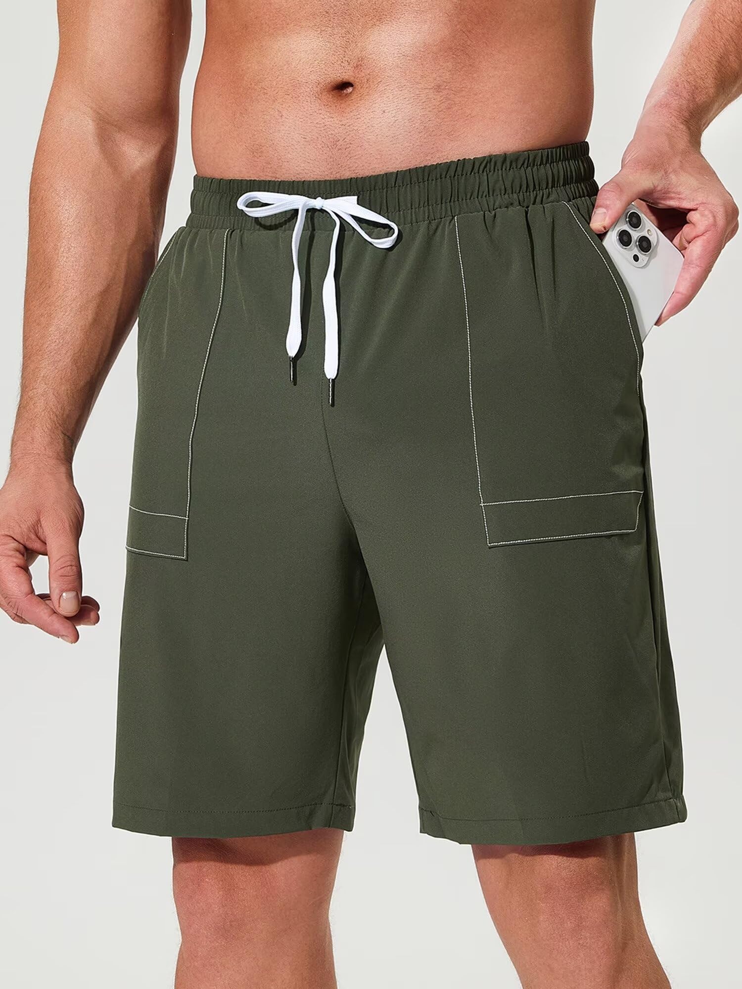 SILKWORLD Confezione da 2 pantaloncini sportivi da uomo per corsa, allenamento, 22,9 cm, ad asciugatura rapida, per sport, palestra, con tasche con cerniera