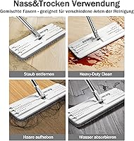 Vista 4 de JOYMOOP Trapeadores planos, trapeador de microfibra para limpieza de pisos y limpiador de paredes, mango de trapeador de 50" con cabezal plano