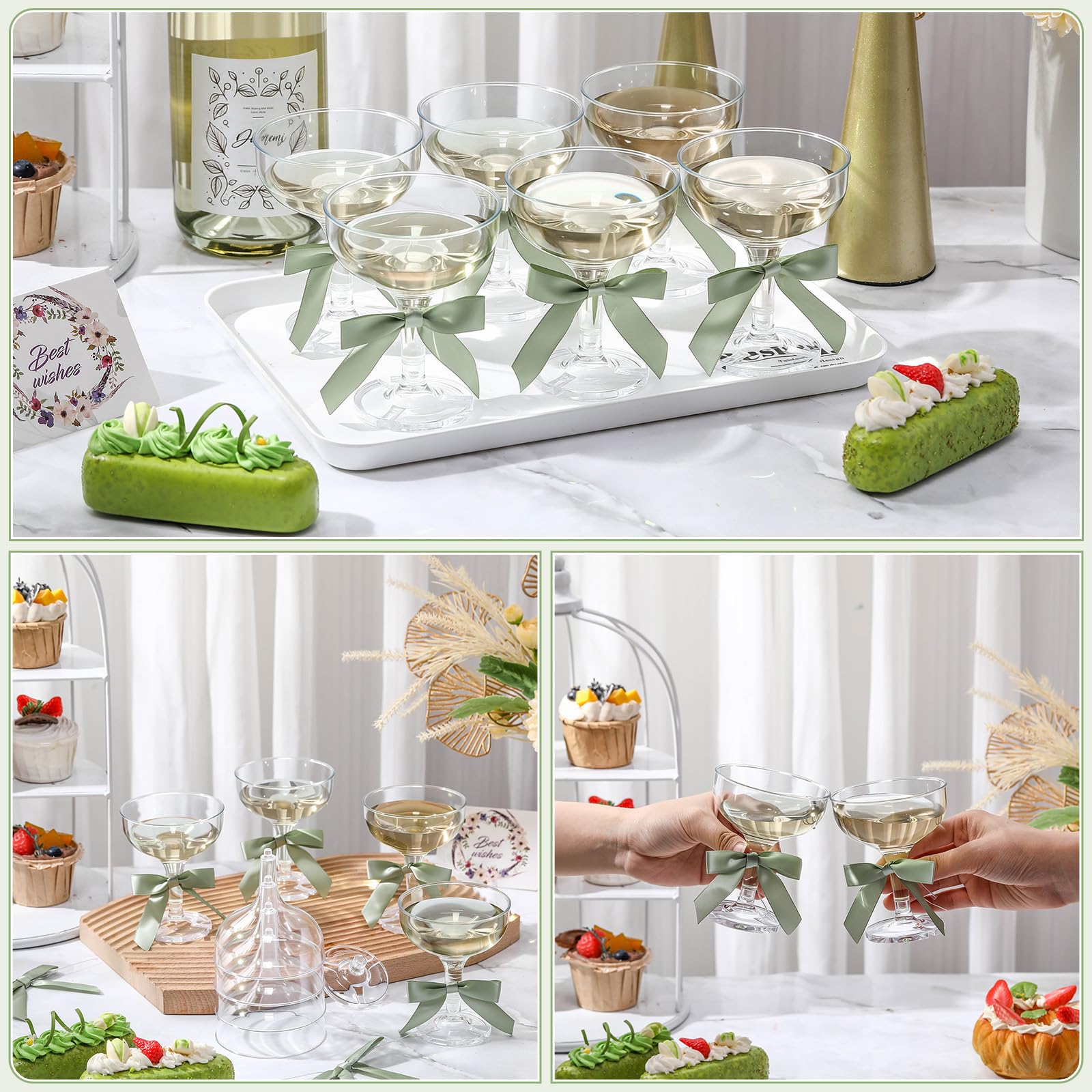 Zopeal Set di 30 bicchieri da Martini in plastica da 141,7 g, per champagne, margarita, cocktail, con fiocco, 7,1 cm, per compleanno, addio al nubilato, casa, bar, matrimoni, torri di champagne (verde