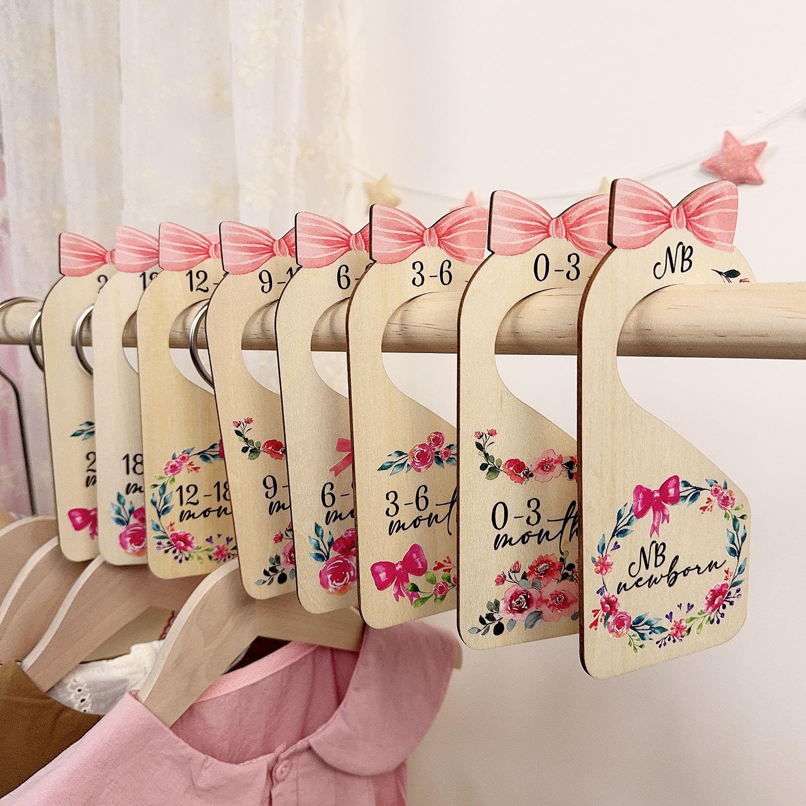 LLUFO Baby Closet Dividers 8pcs Double-Sided Baby Clothes Dividers for Closet Wooden Nursery Decor for Gilrs Wardrobe-Ideal Baby Size Closet Organizer