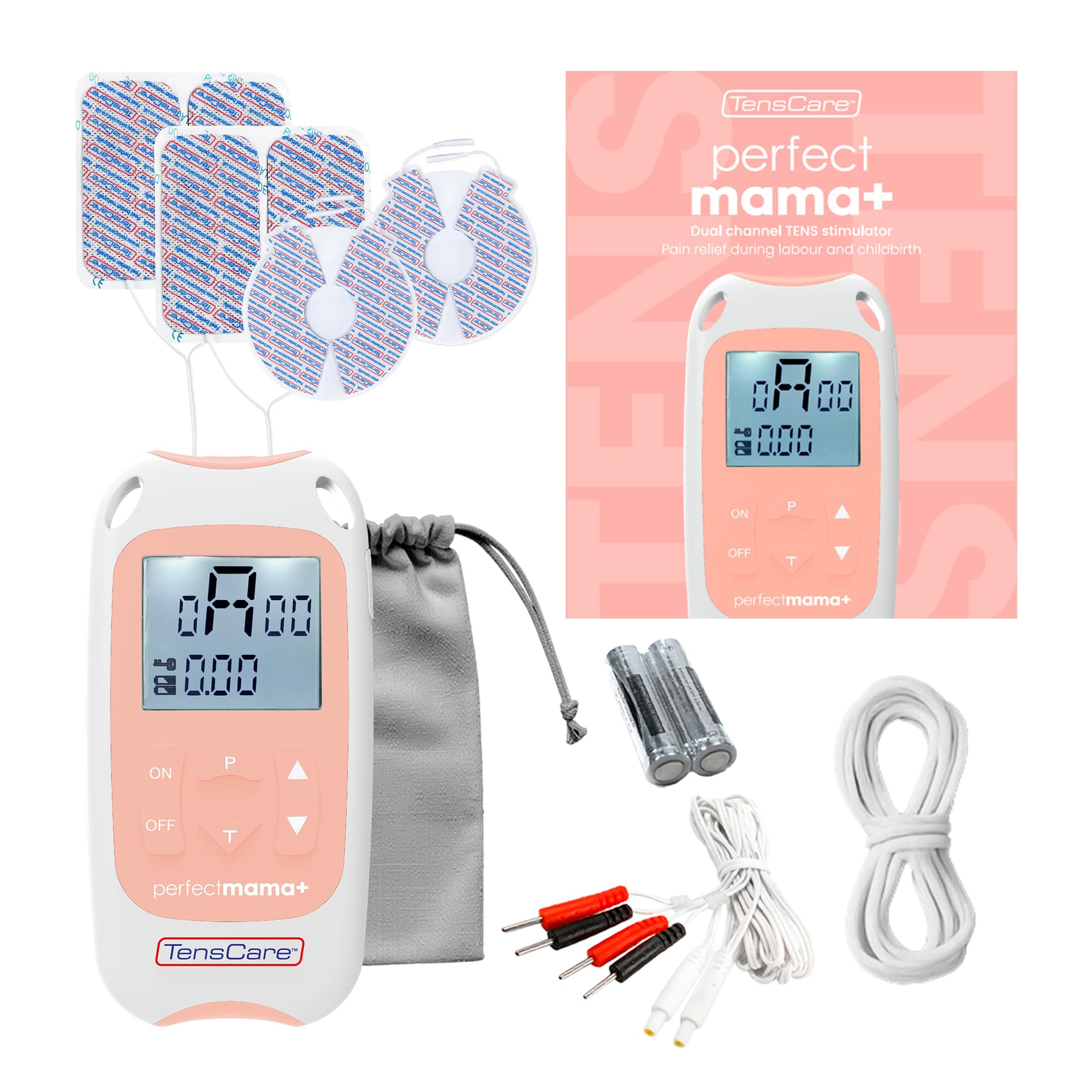 TensCare Perfect Mama+ | Soulagement Naturel Sans Médicaments pour l’Accouchement | TENS avec Minuteur de Contractions et Électrodes d’Allaitement