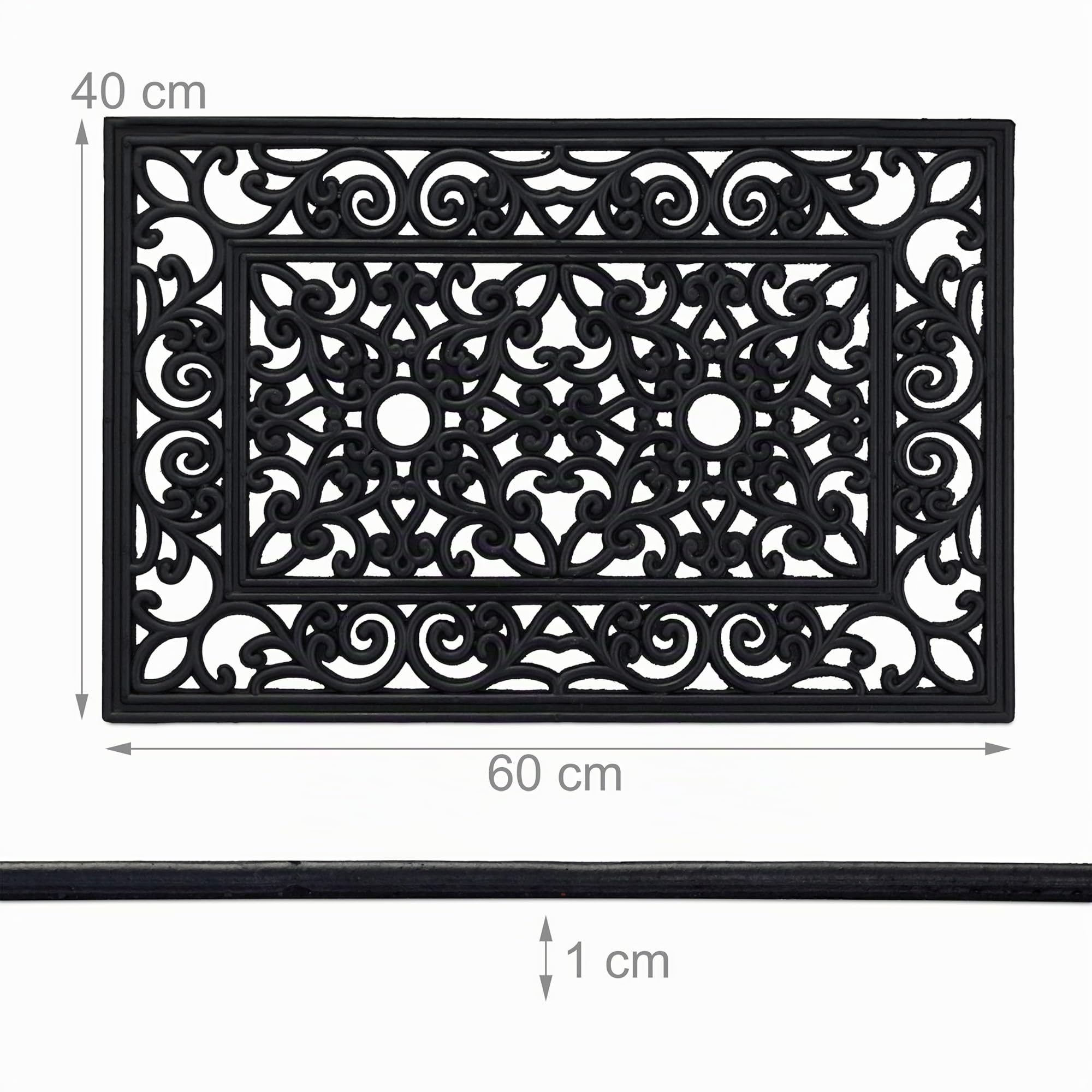 Relaxdays Zerbino in Gomma, Effetto Ghisa, 60x40 cm, Antiscivolo, Impermeabile, Tappetino Entrata, Indoor&Outdoor, Nero, 1 pz