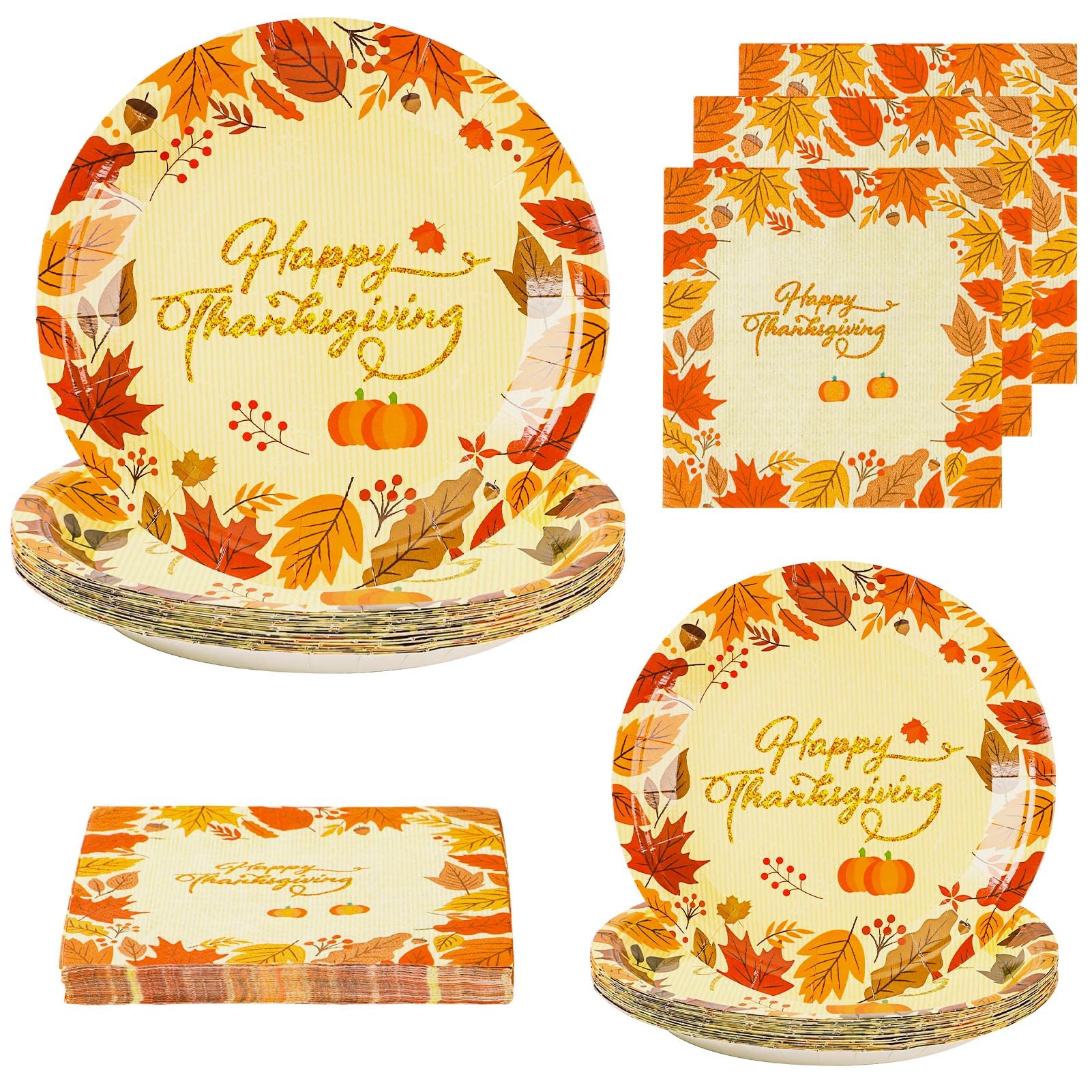 Thanksgiving Paper Plates and Napkins Disposable Dinnerware Set for 24 Guests Includes A Total of 72 Pieces of Plates and Napkins for Autumn Thanksgiving Table Decorations