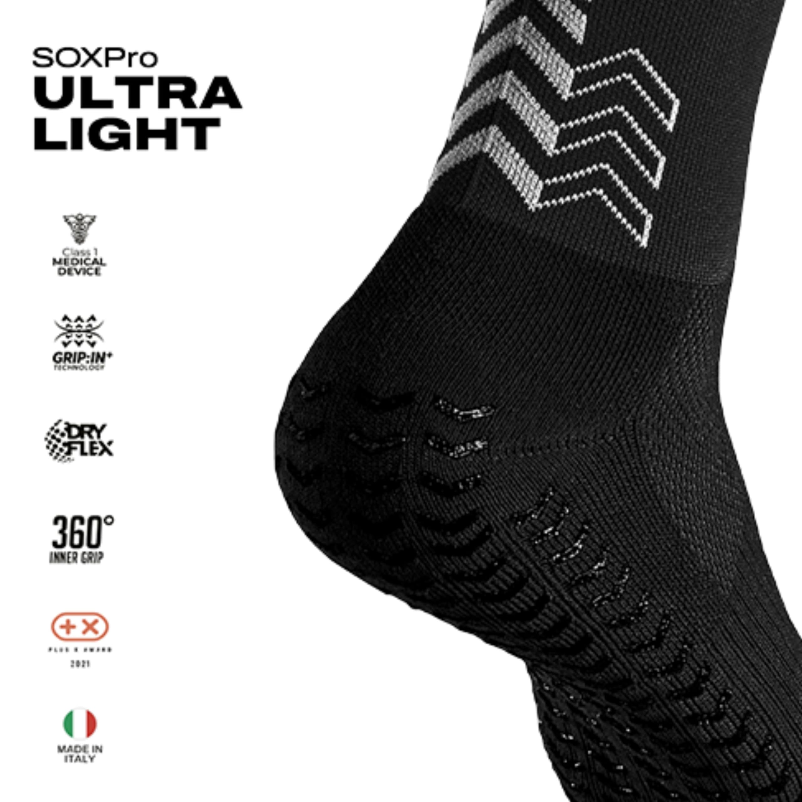 SOXPro Ultraleichte Grip-Socken – doppelseitige Silikonpfeile für maximalen Halt – blasenbeständig für Laufen, Fußball, Tennis (US, Alpha, Medium, Regular, Regular, Schwarz)