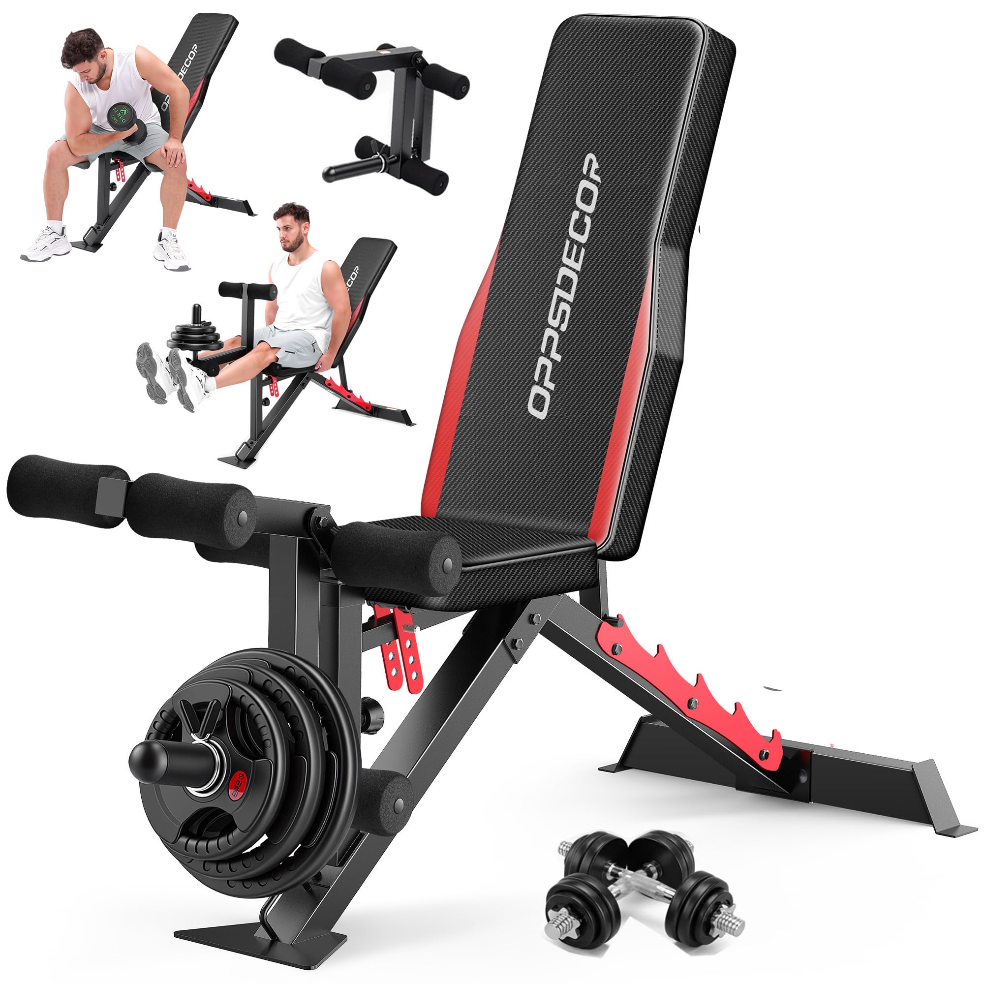 OPPSDECOR 1200LBS Workout Bench with Leg Extension/Leg Curl, Adjustable Weight Bench for Home Gym, Heavy Duty Workout Bench for Full Body Workouts,