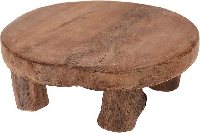 Spetebo Taboret na rośliny z prawdziwego drewna tekowego  20 x 7 cm  mały dekoracyjny taboret na kwiaty z litego drewna