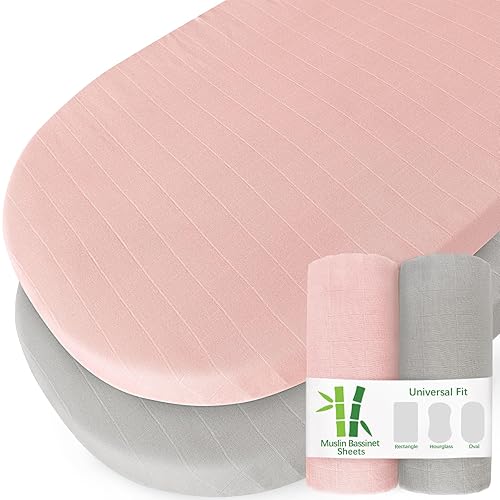 Miniatura 8 de Juego de 2 sábanas de muselina para cuna, para niños y niñas, ultra suave, para colchón estándar de cuna y colchón de cama infantil, gris y rosa