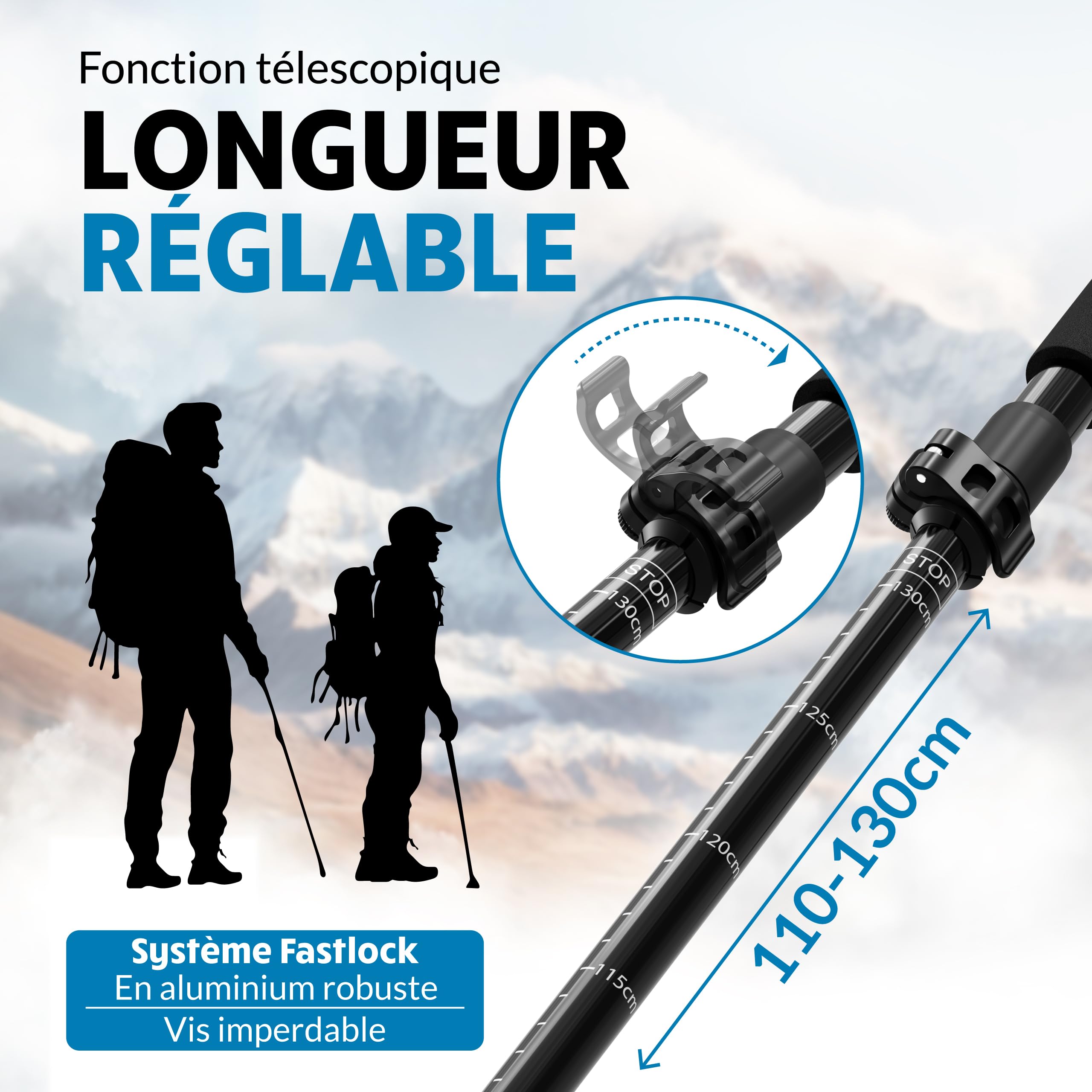 Terra Peak® Bâtons de Marche et Randonnée (Pliables) Aluminium (Extensibles, réglables) - Canne et Randonnee télescopiques pour Trekking, Nordique Walking, Trail Running, Montagne Femme et Homme