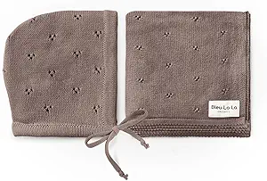 Organic Pointelle Receiving Swaddle Blanket for Girls - 100% Luxury Organic Soft Cotton Knit Warm Cozy Cuddle Stroller Crib Blanket for Newborns Infants & Toddlers (Mocha + Hat)