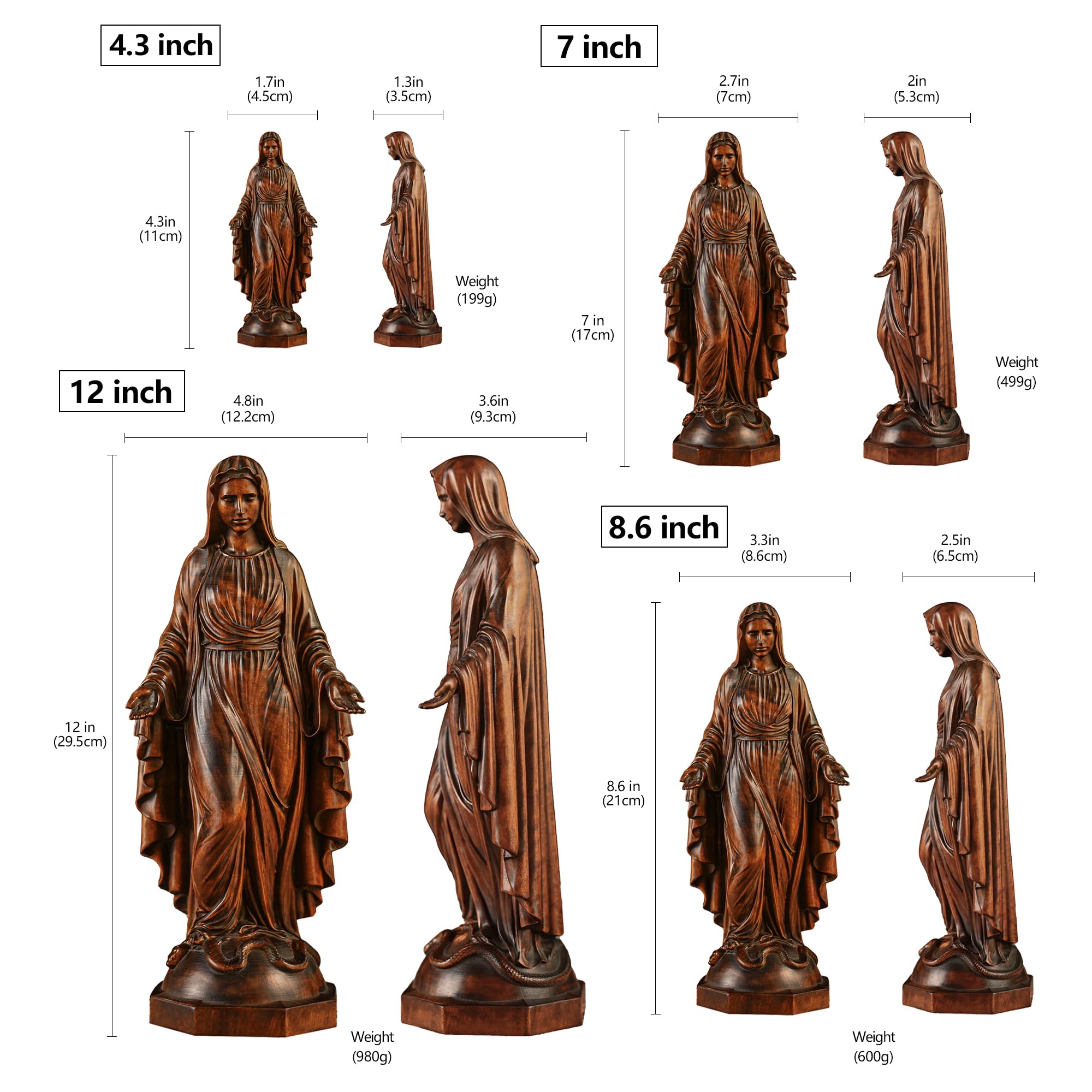 BGCOPPER Jungfrau Maria Statue aus Holz, katholische Mutter Maria, 30,5 cm | Handgefertigt, Buchenholz, christliches Geschenk, Heimdekoration