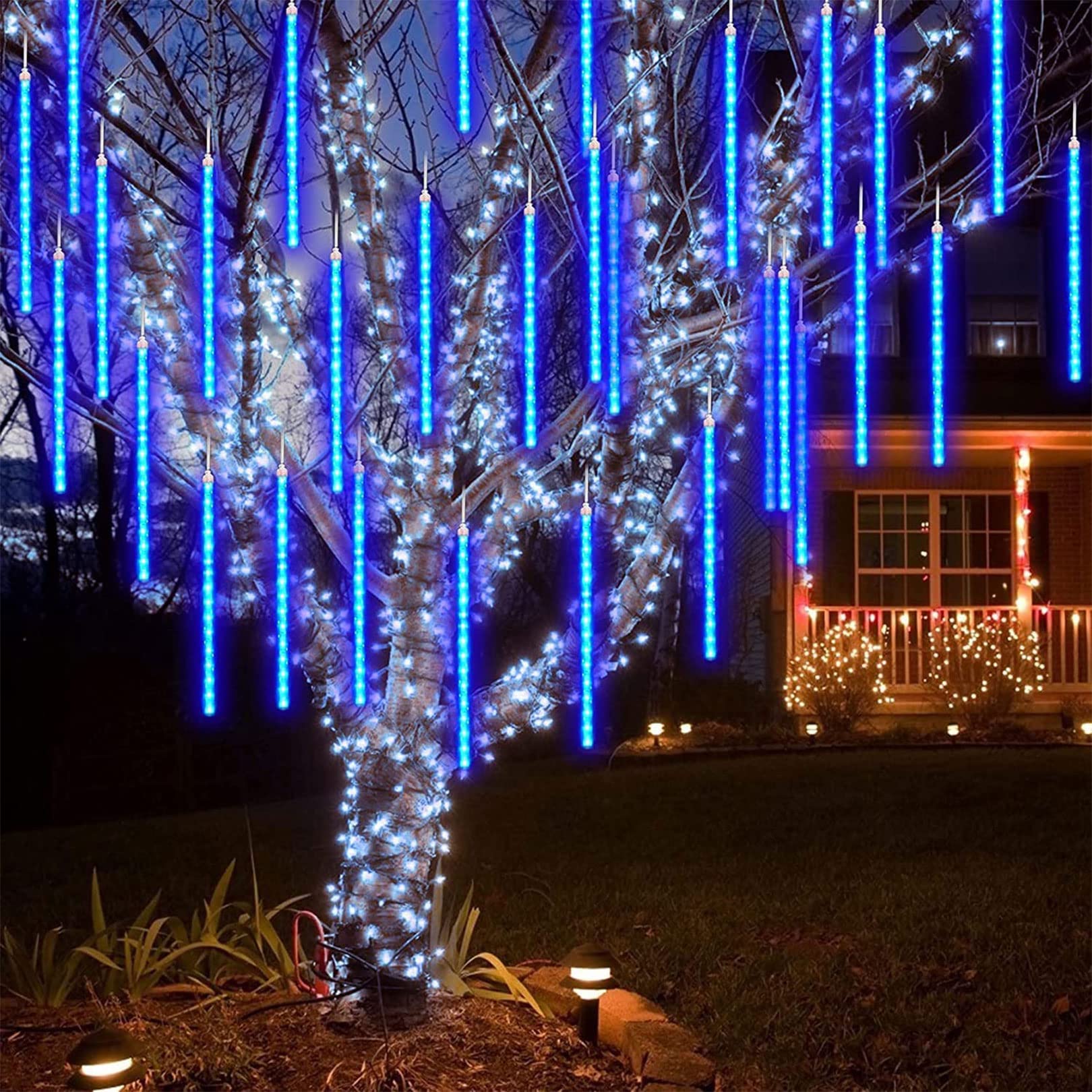 Cadena de luces Luz de lluvia de meteoritos para interiores 80 cm 8 tubos 576 LED Decorativo a prueba de agua Carámbano en cascada Carámbano Luz de cadena Carámbano Gota de lluvia para fiesta Bod