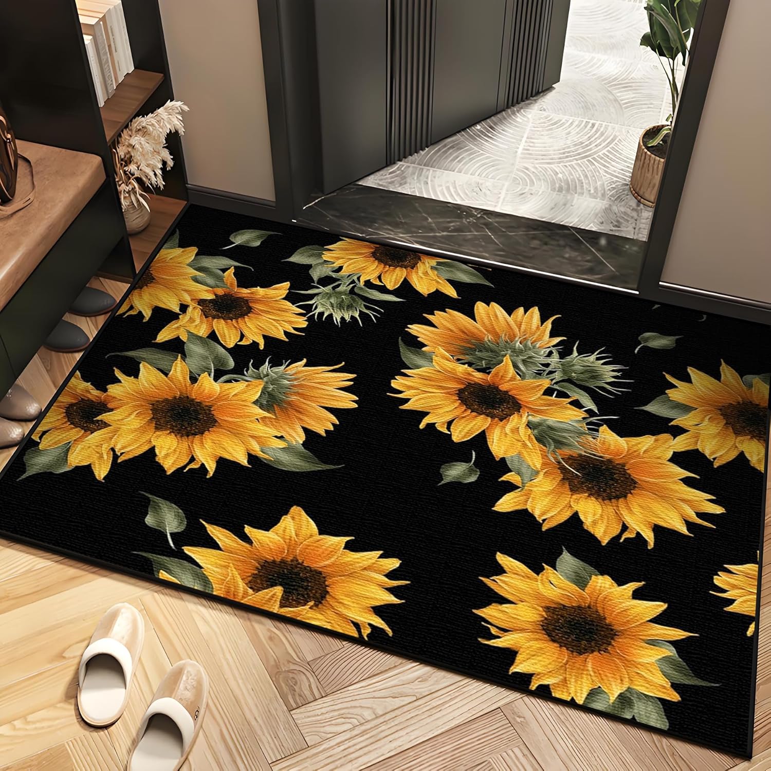 Washable Area Rugs for Living Room - Sunflower Flower Soft Rug Indoor Floor No Slip Rug Carpet for Bedroom Decor 2x3ft/60x90cm