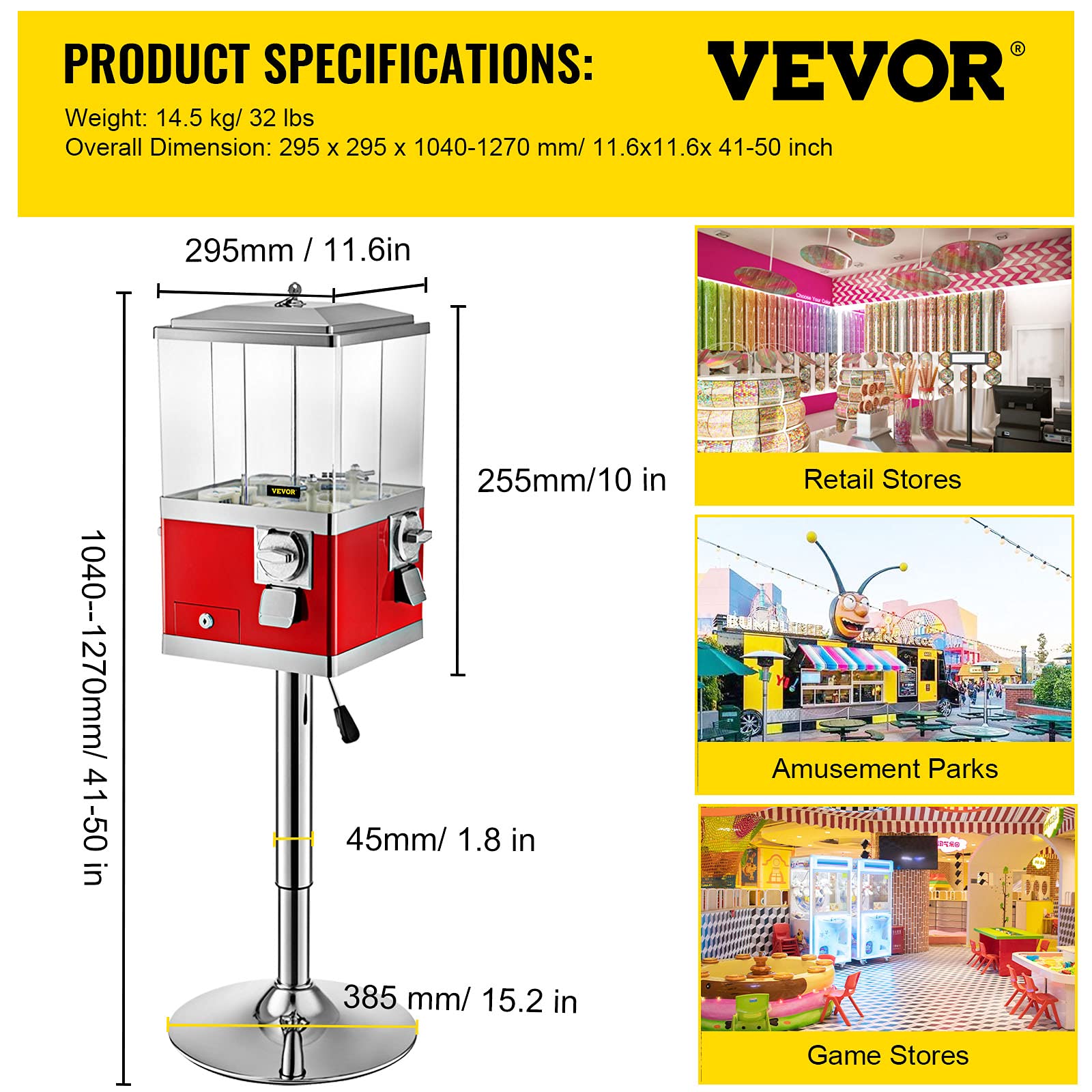 VEVOR Candy Vending Machine with Stand,Red Candy Dispenser,Rotatable