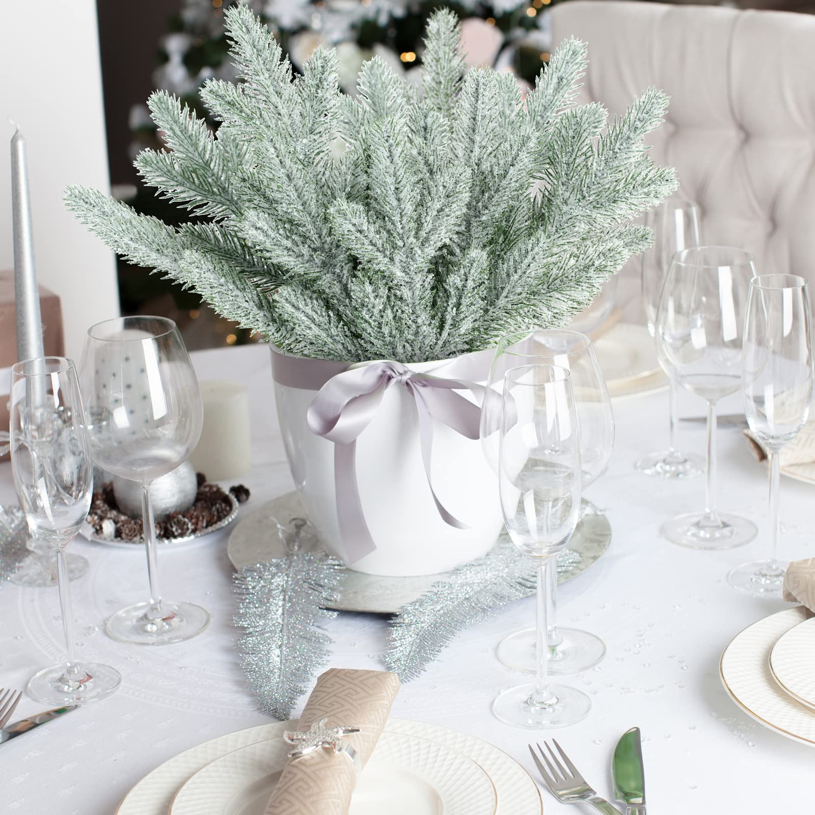 15 Branches De Pin Givrées Artificielles, Branches De Pin