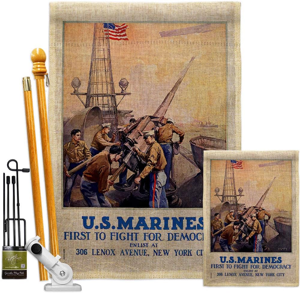 Marine Corps First to Fight House Flag Armed Forces USMC Semper Fi United State American Military Veteran Retire Small Decorative Gift Yard Banner Double-Sided Made In USA 28 X 40