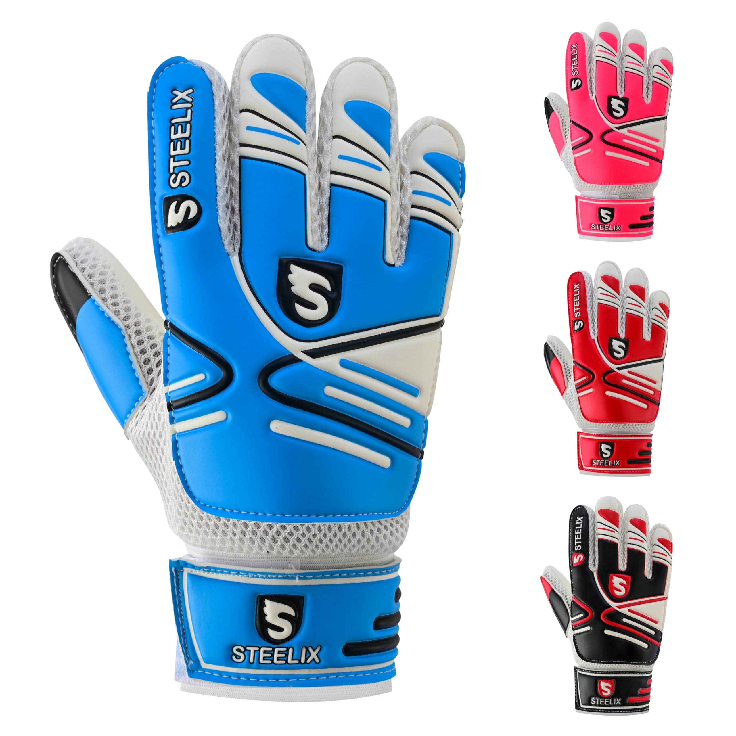 Steelix Junior Football Goalkeeper Gloves for Boys, Kids, and Youth Soccer Goalie Gloves with Super Grip Palms and Durable Protection