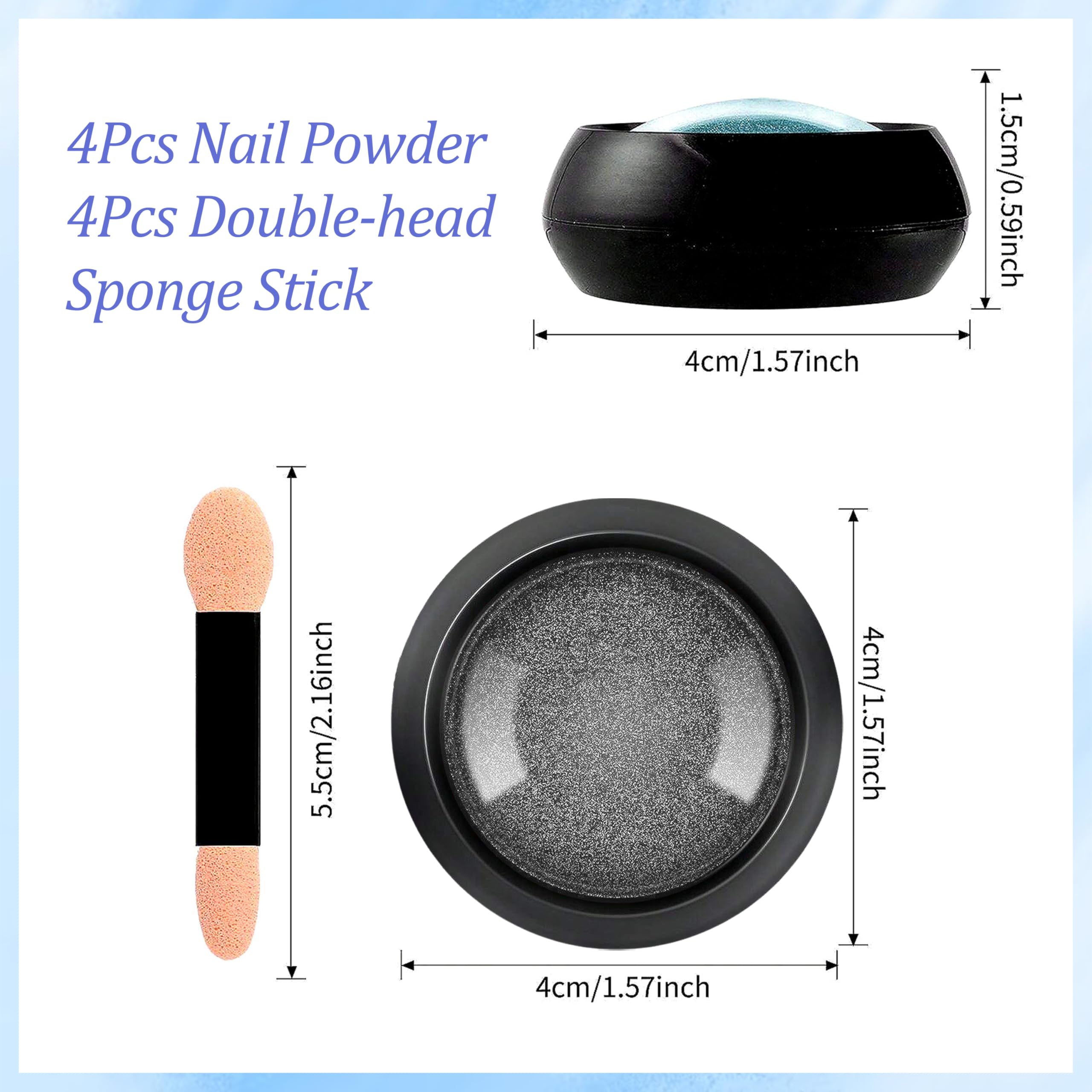 Chrome Nail Powder, 4 kolory, chromowany puder brokatowy, zestaw - proszek do paznokci, proszek do paznokci, błyszczący proszek, efekt lustrzany, DIY