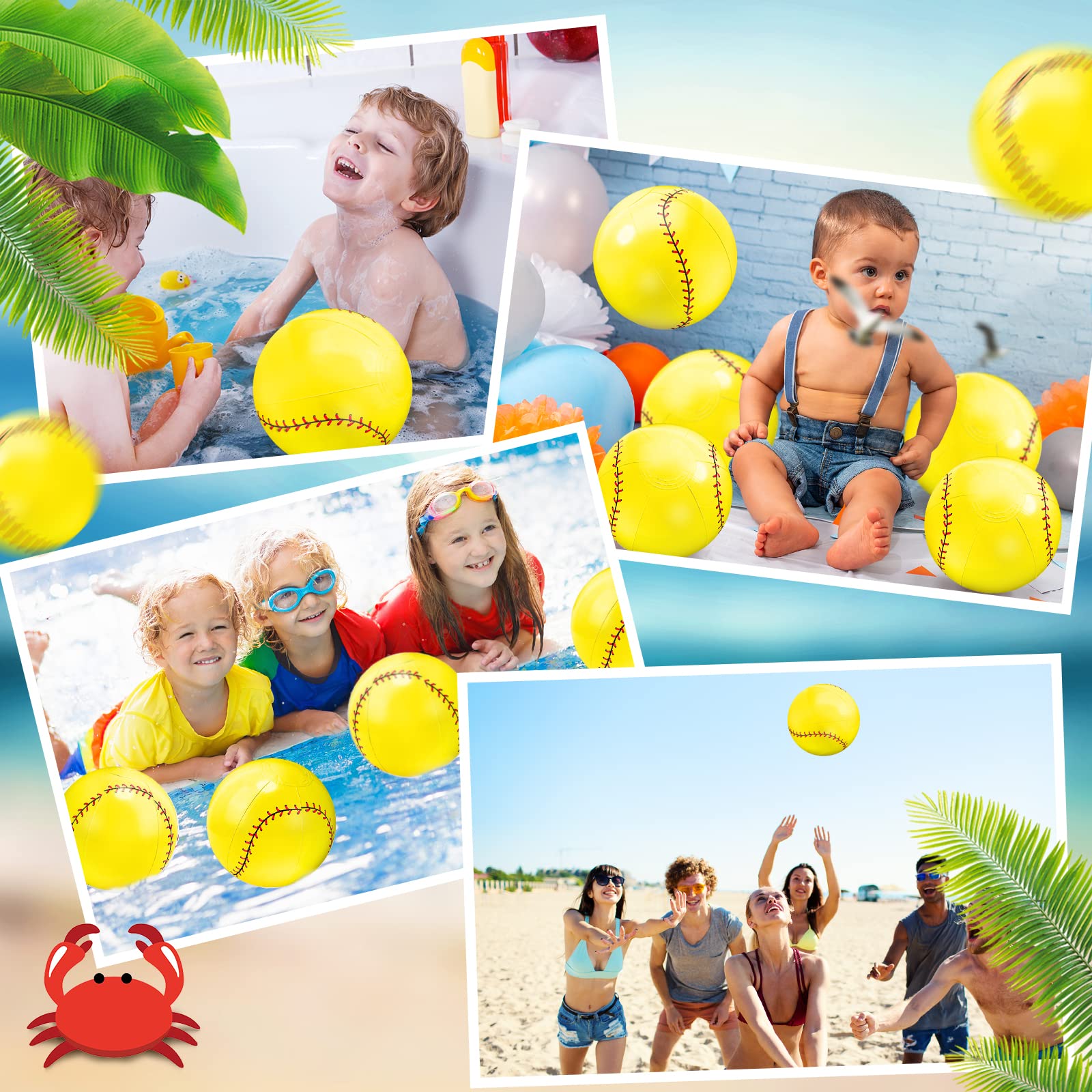 24 unidades inflables de béisbol de 5.5 pulgadas, regalos de fiesta en la piscina, pelota de béisbol, juegos de playa, suministros de juegos deportivos de piscina (amarillo) 4