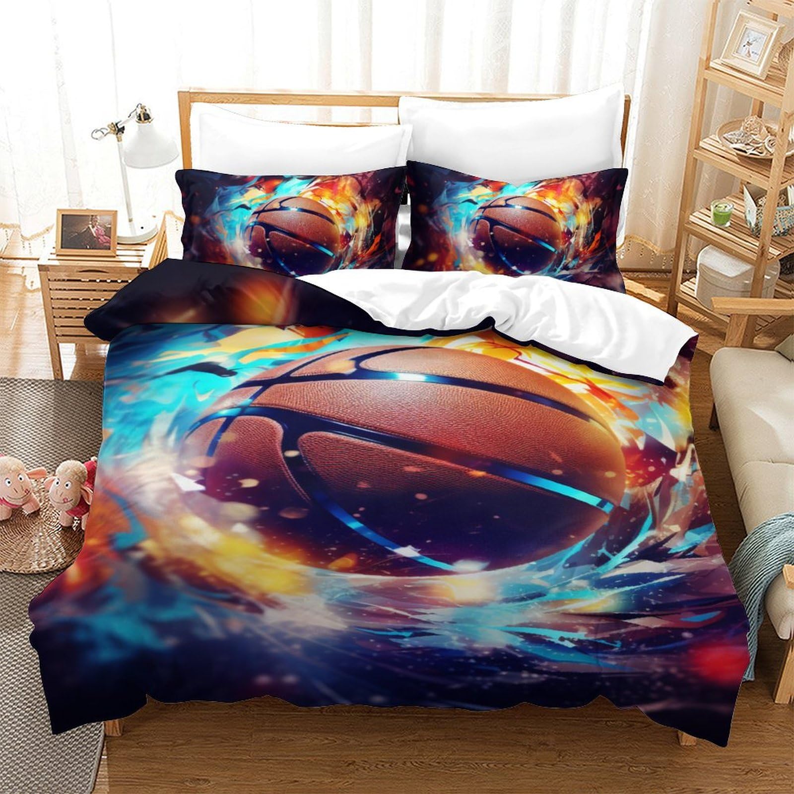 Housse de couette basketball pour chambre d'ado literie microfibre avec fermeture éclair 3pcs