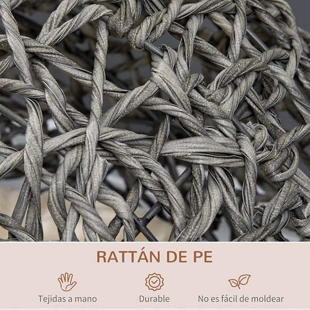 Foto 3 de 8 de PawHut Cama Cueva de Ratán para Gatos o Mascotas Pequeña con Base Trípode Cojín de Felpa y Algodón Suave…