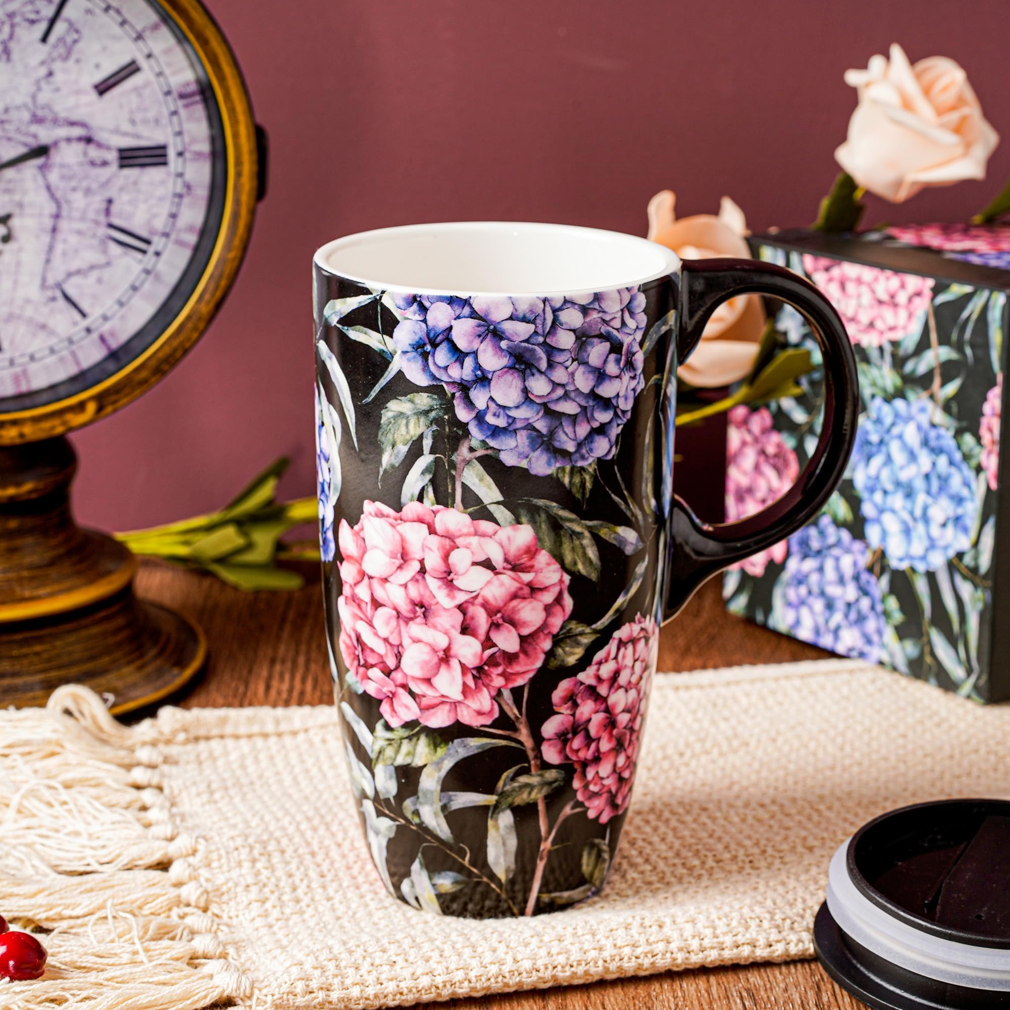 Topadorn Ceramic Travel Mug with Lid and Handle Gift for Coffee Lovers Ceramic Coffee Mug Latte Teacup Milk Mug in Color Box 17 Oz - Image 2