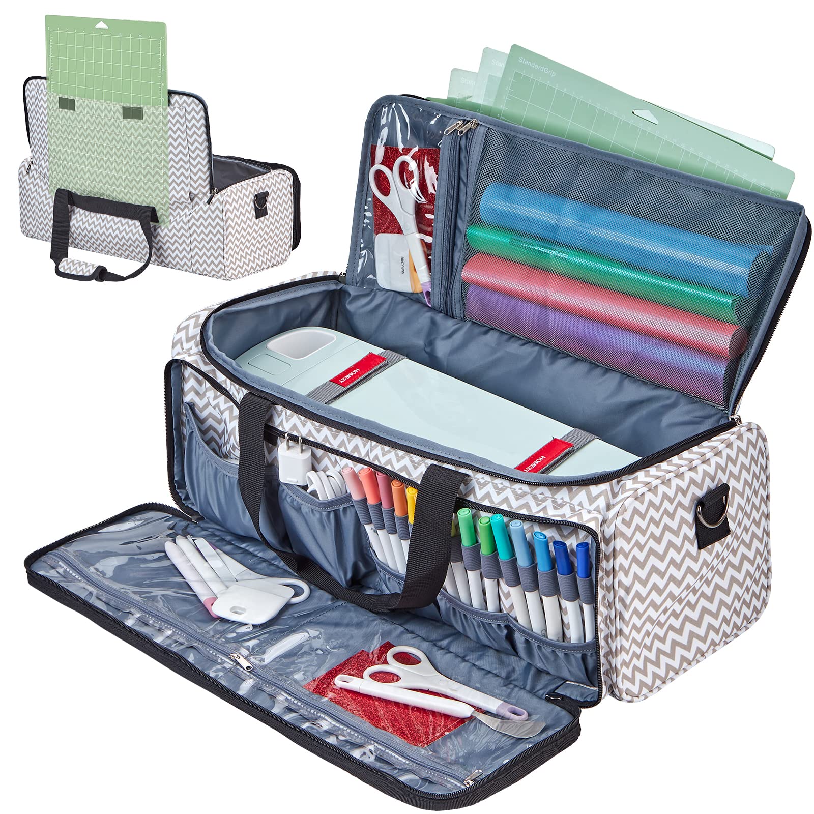HOMESTCarrying Case for Cricut Explore Air 2/Cricut Maker/Maker 3, Carrier with Multi pockets for 12x12 Mats, Vinyl Rolls, Pens, other tools Accessories, Ripple (Patent Design)
