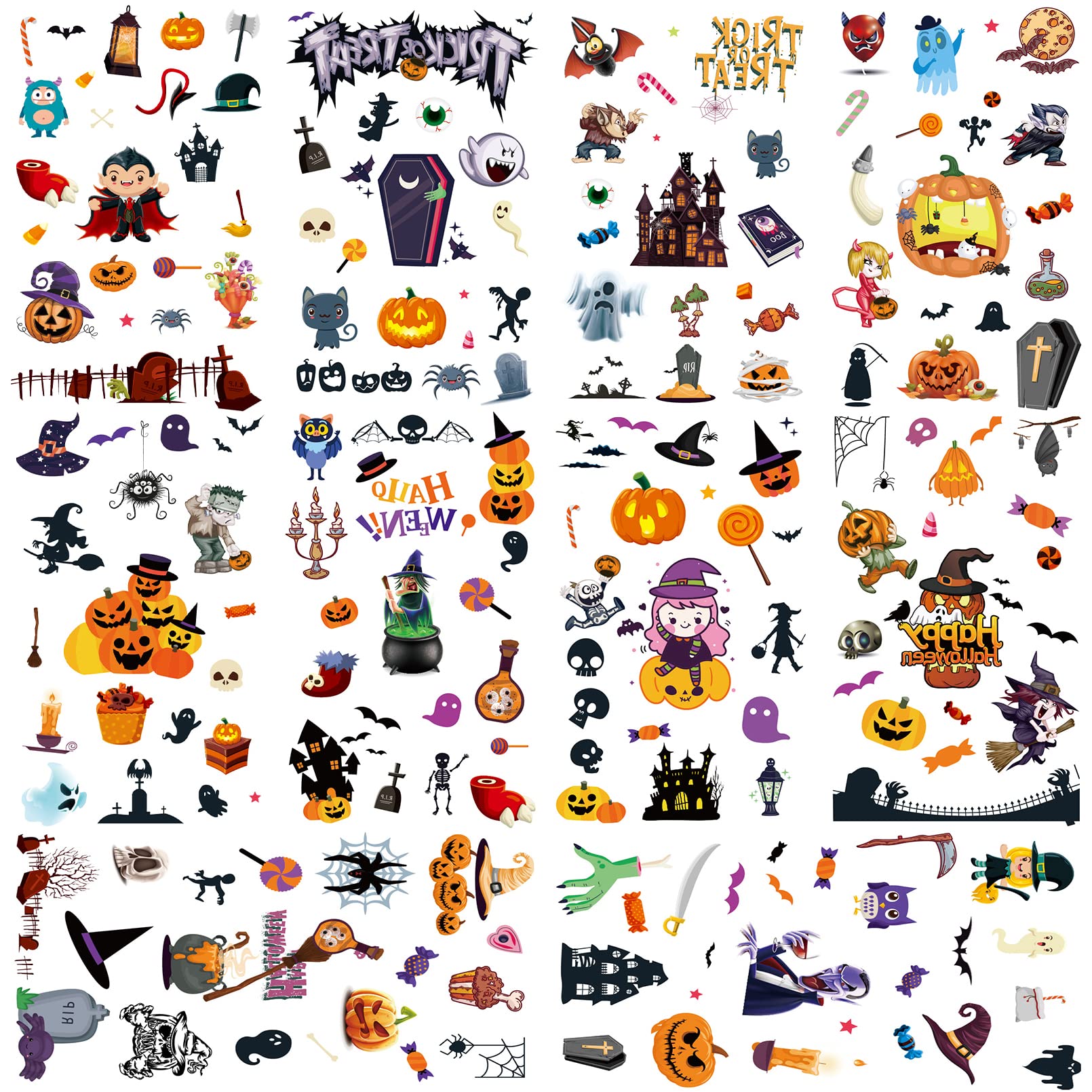Aresvns Halloween Temporary Tattoo for Kids 220+ PCS, Kids Party Supplies Gifts for Children,Cute Fake Tattoos Sticker for boys and girls,mixed style cartoon cute tattoos for party Christmas Gift