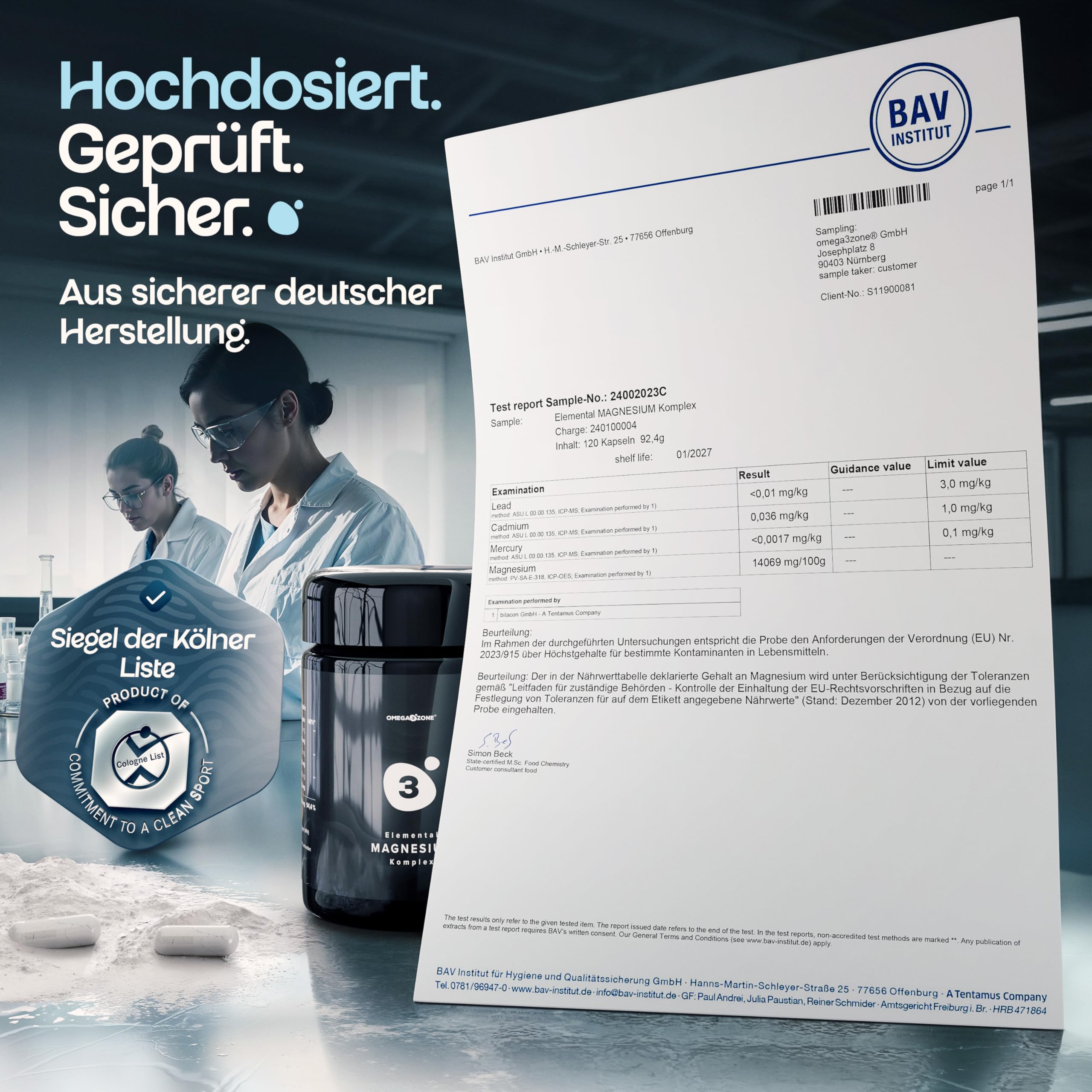 omega3zone Elementares Magnesium Komplex - Hochdosierte vegane Tabletten - Optimale Kombination mit Malat Taurat Bisglycinat - 354mg Magnesium Kapseln - 120 Kapseln (Packung mit 2)