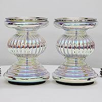 Vista 2 de Juego de 2 portavelas de cristal con luces, portavelas para velas, portavelas y pedestal de velas, decoración perfecta para bodas, hogar, mesa