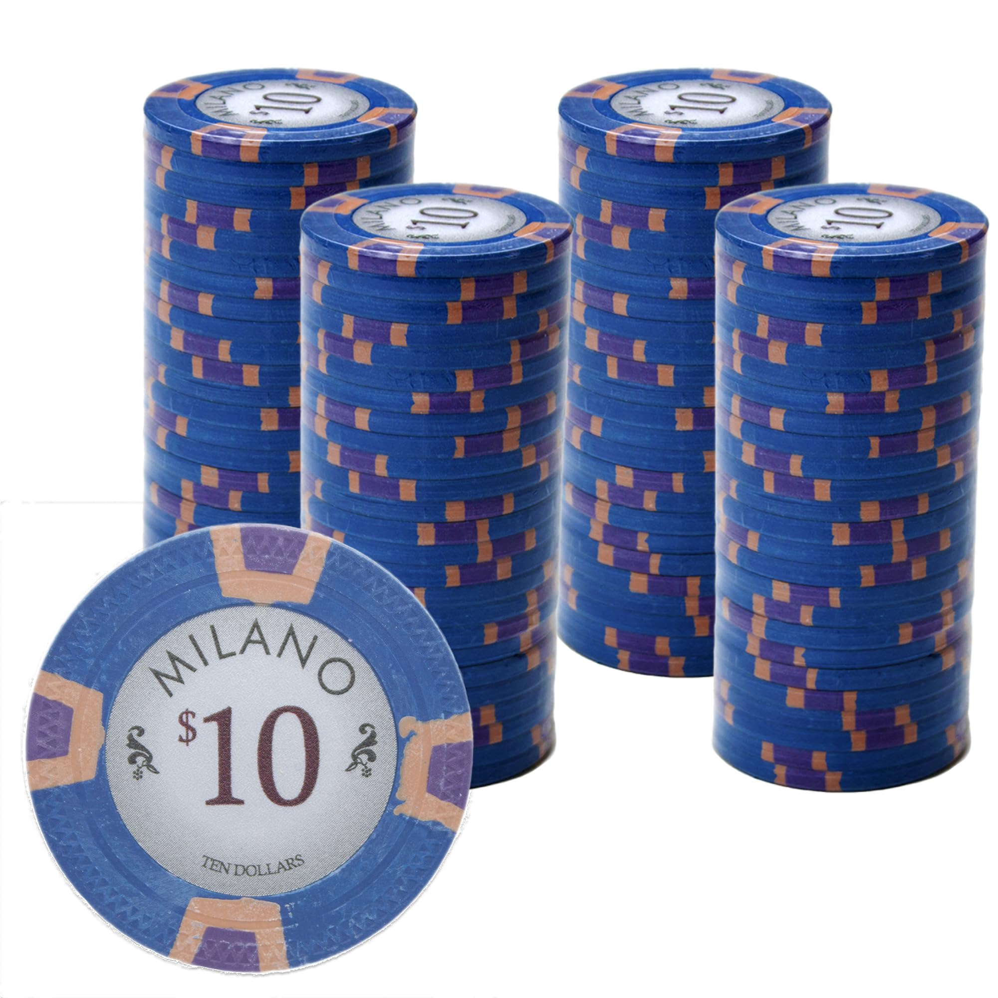 Gamers Lounge Milano 10-gram Casino Clay Poker Chips (100-pack) - Real Clay, Vintage Casino Look ($10 Blue)