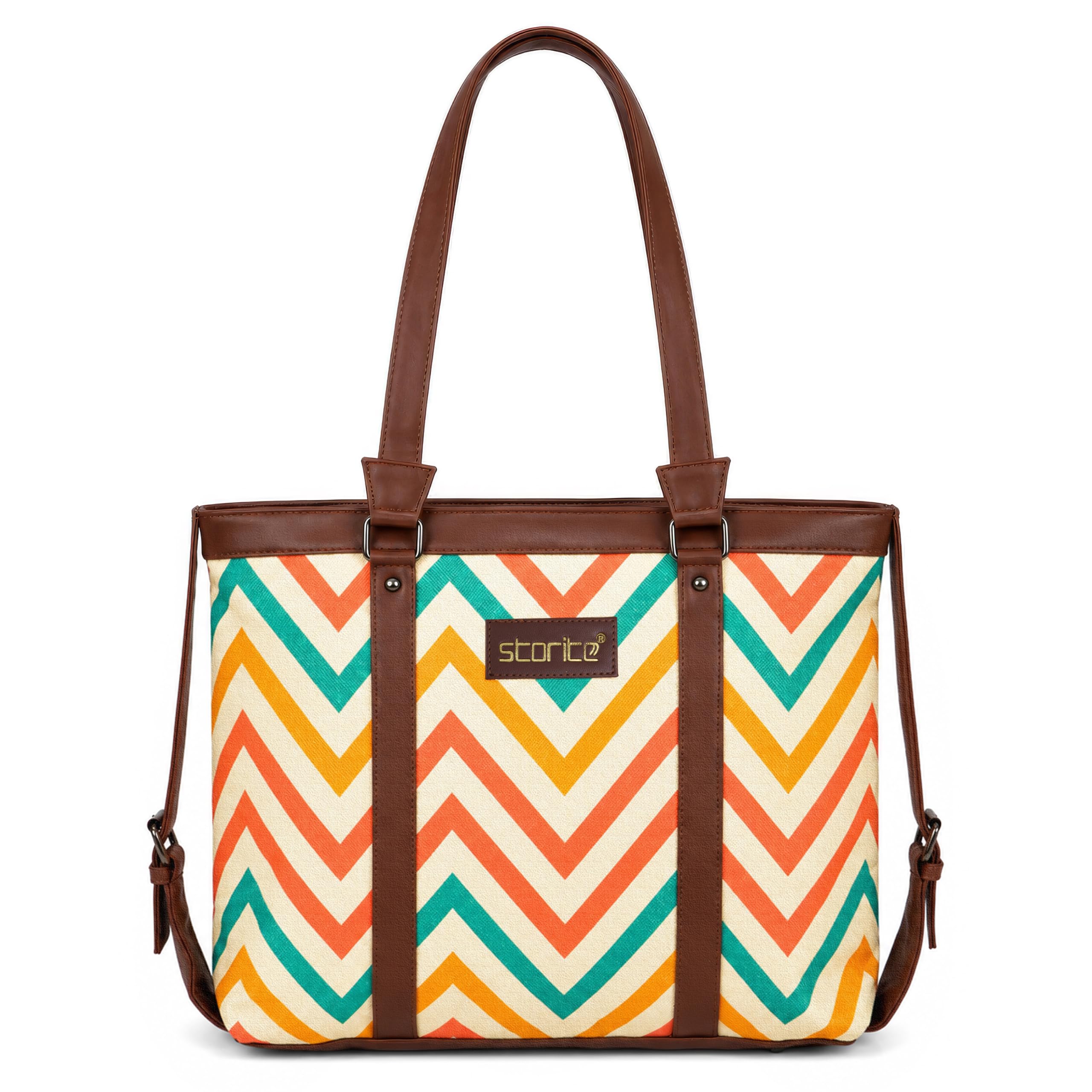 Women’s Office Tote Bag with Shoulder Straps | Wave Print Large Capacity Work Handbag for Laptop, Documents, Travel & Daily Use - Wave Print Beige-image-29
