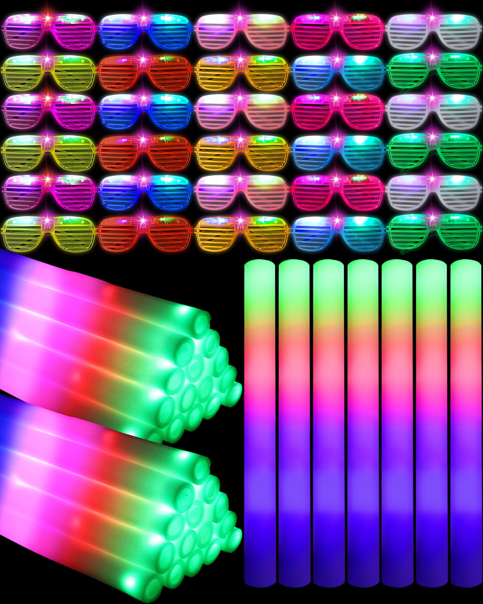 Maitys Varillas de espuma iluminadas, gafas de sol que brillan en la oscuridad, varillas de espuma LED para iluminar suministros