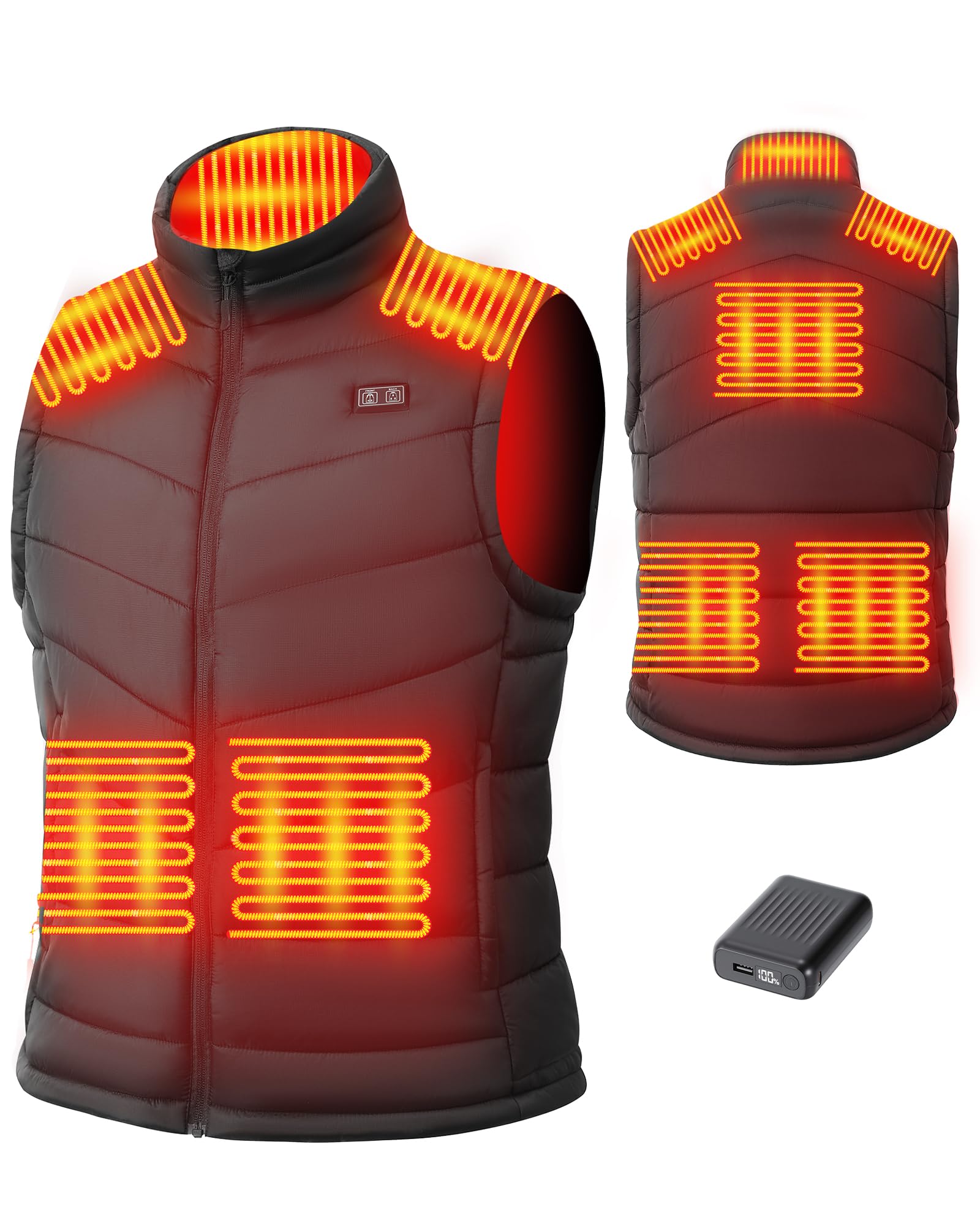 Gilet Riscaldato Uomo con Batteria 7.4V 18400mAh, 8 Zone Calde, Doppio Controllo, Gilet Elettrico Invernale Lavabile per Esterni