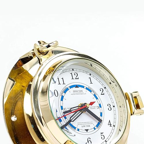 Miniatura 4 de Nagina International Reloj de marea y hora de ojo de buey de latón macizo de 9"