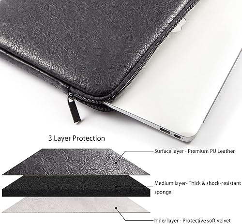 Miniatura 2 de Funda protectora para laptop de 11, 12, 13, 13, 13.3, 14, 15, 15.6 pulgadas, funda protectora para laptop, exterior de piel sintética, cierre de