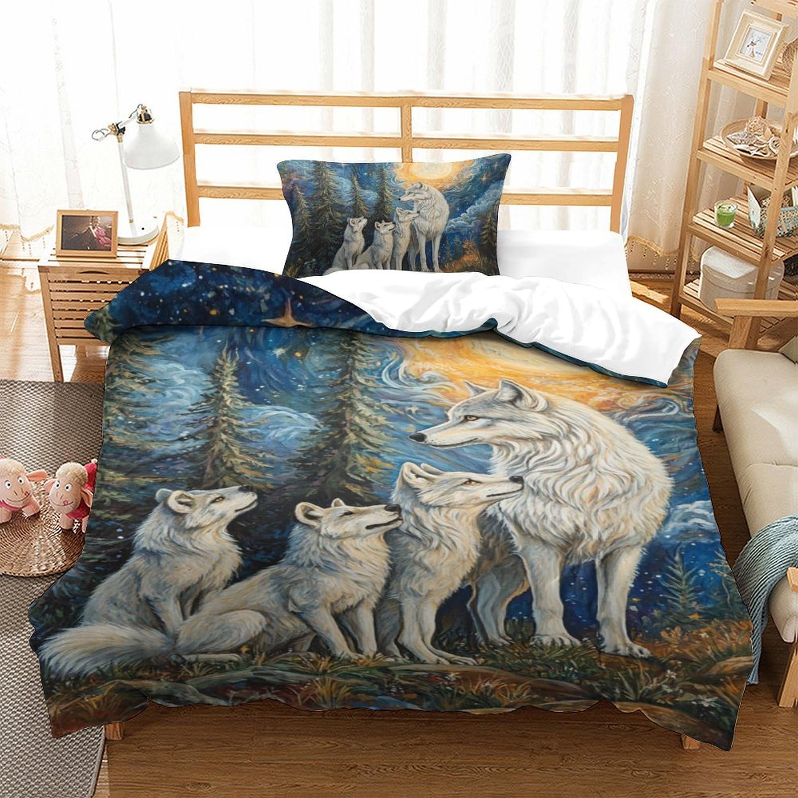 TDSNKAVHB Wolf3D Printing Duvet Cover RoomDecor Microfiber with ArtHidden Zipper And Pillow Shams for Kids AdultSingle（135x200cm）