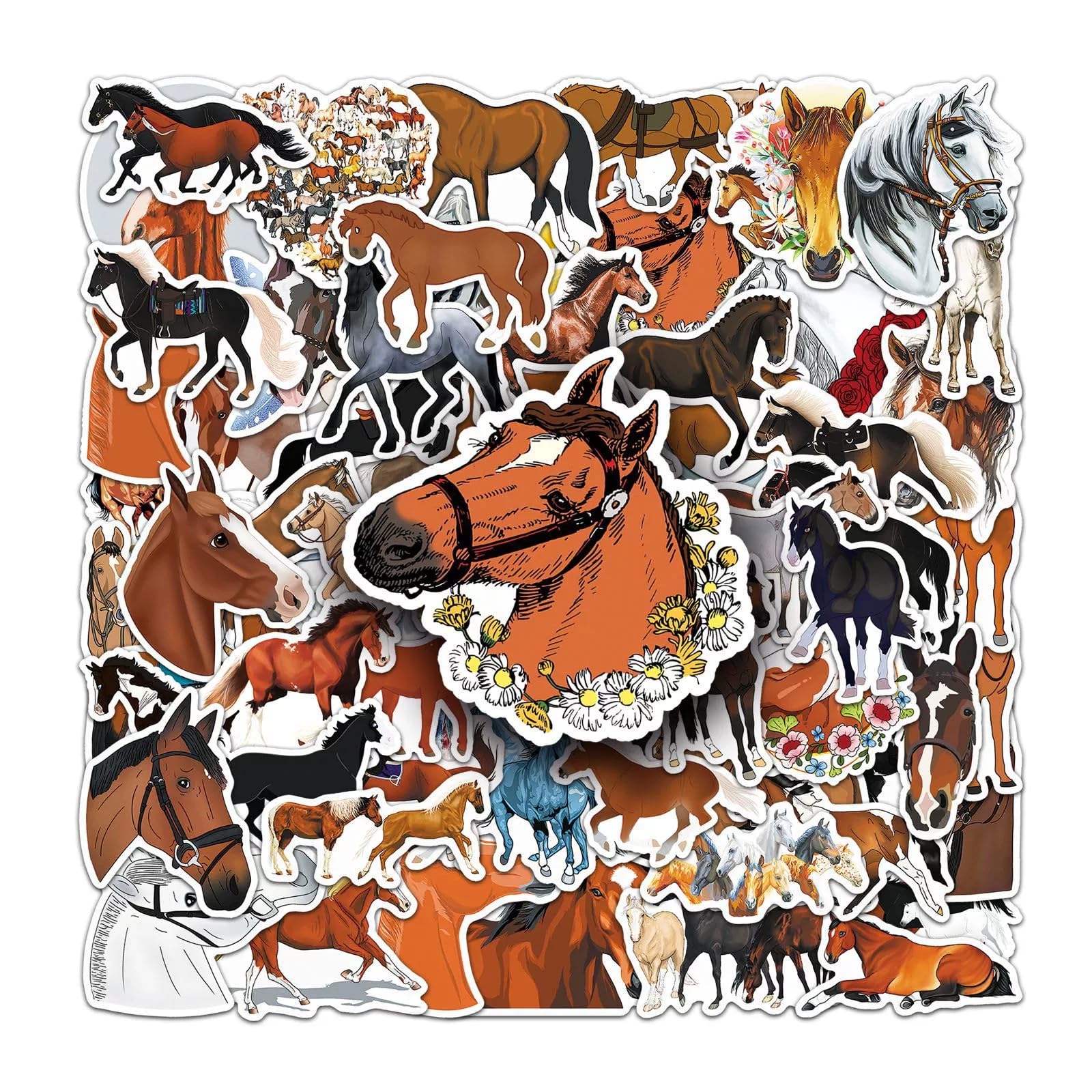 100 Pcs Horse Vinyl Stickers,Cool Horse Graffiti Stickers,Vinyl Waterproof Decals for Kids Teens Girls,Phone Laptop Bottles Skateboard Computer Phone Luggage Guitar Gifts