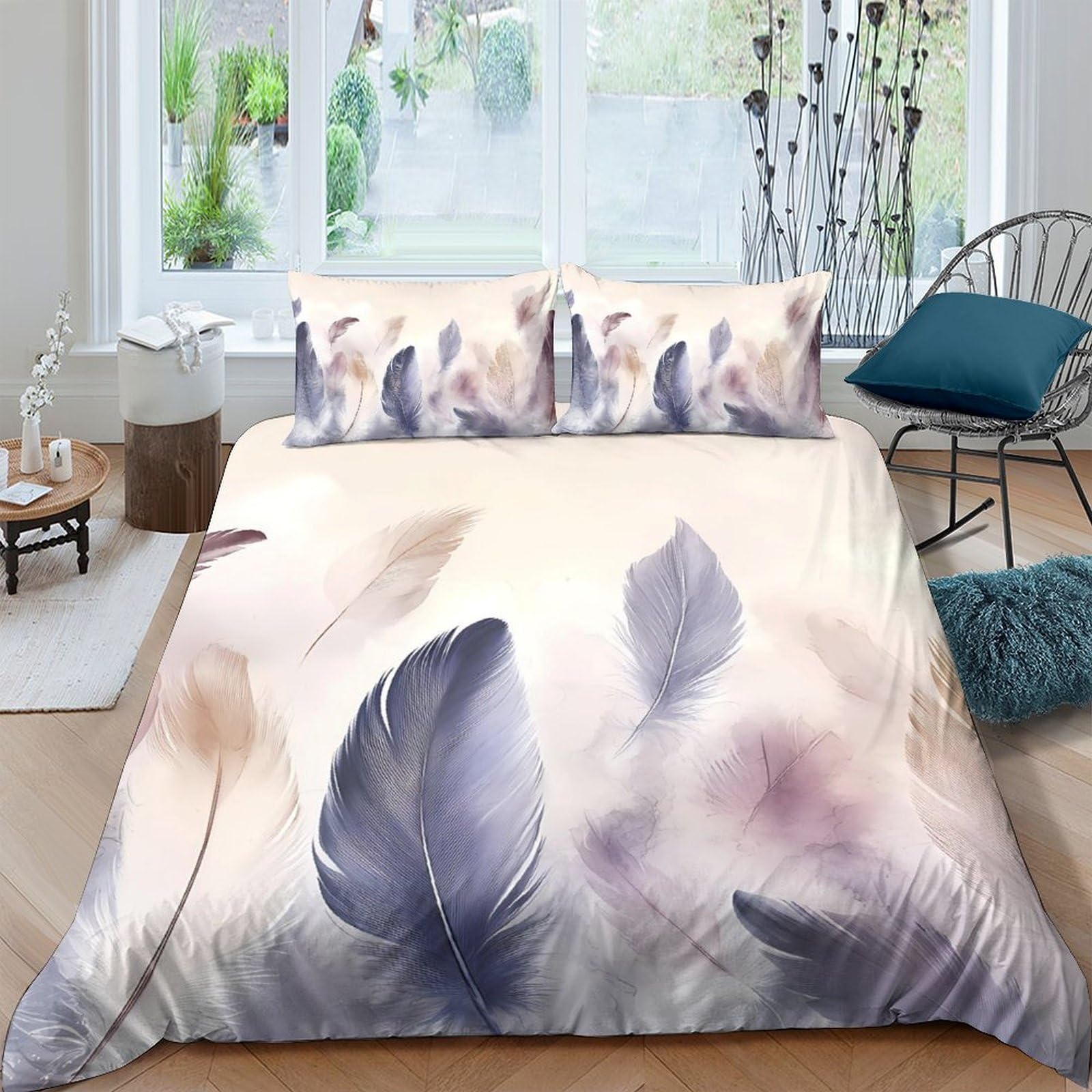 Ctjqhvkz Style-3 3D Printed Feather Dream Fitted Sheet Microfiber Soft Pastel Breeze Mattress Cover For Bedroom Guest Room Decor Single（135X200cm）