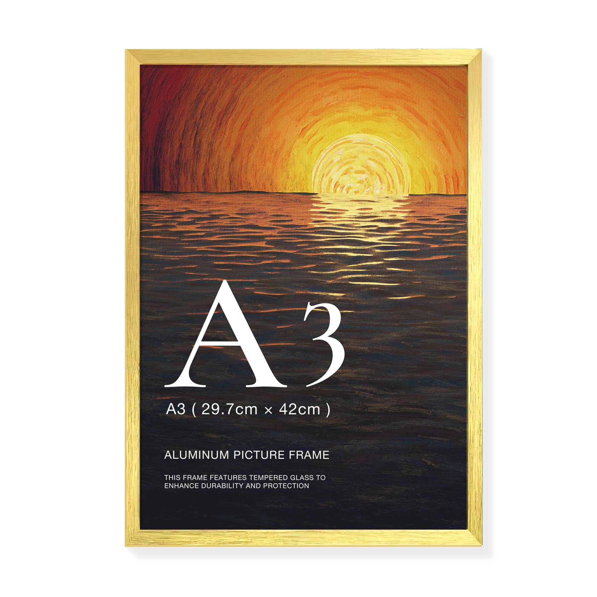 LIVINGTASTE A3 Picture Frame Brushed Aluminium, 29.7x42 cm Gold Photo Frame with Plexiglass Front, for Posters, Certificates, Art Prints and Wall Display
