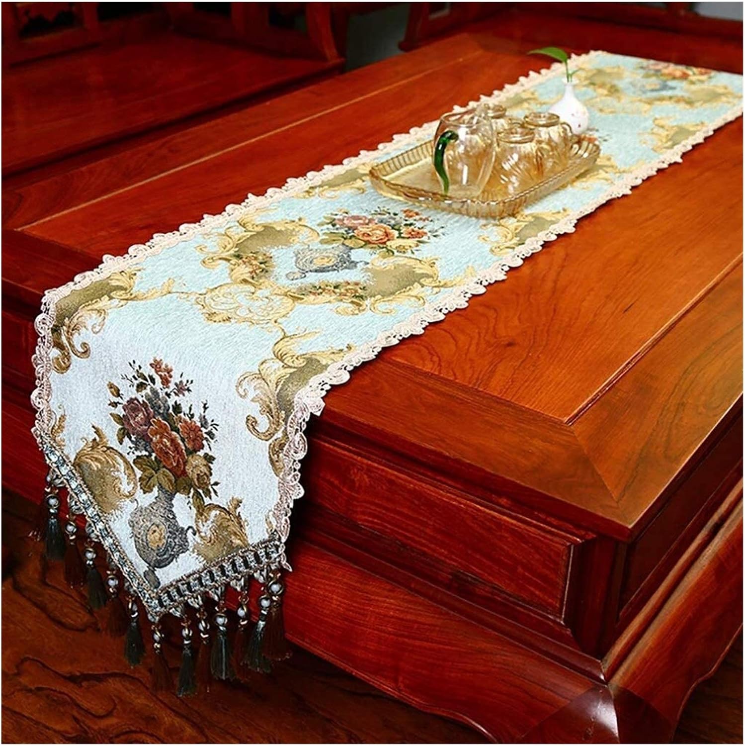Handmade Simple Multiple Sizes Luxury Chenille Table Runner for Family Dinners Or Gatherings Dresser Scarves with Multi-Tassels Gourmet Dressing
