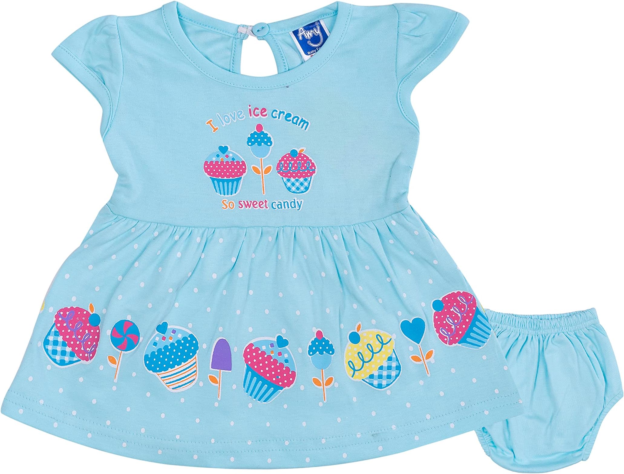 AMY Baby Girls Printed Cotton Dress Comfortable for Your Baby (B_65). (12-18 Months, Blue)