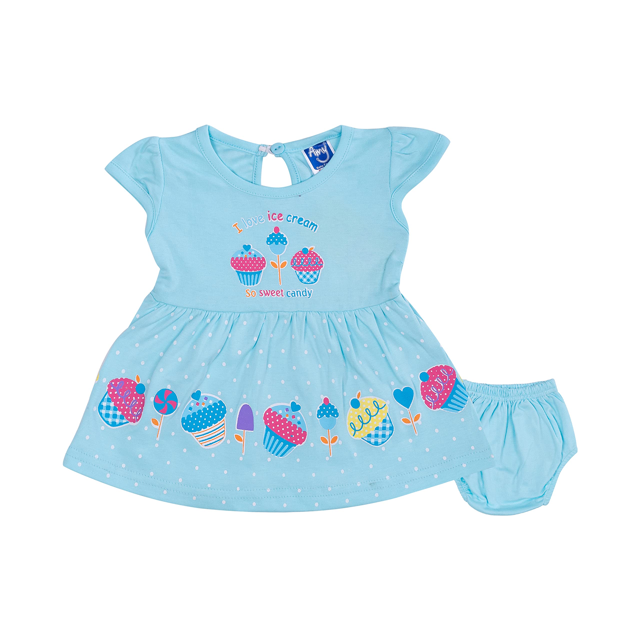 AMY Baby Girls Printed Cotton Dress Comfortable for Your Baby (B_65). (12-18 Months, Blue)