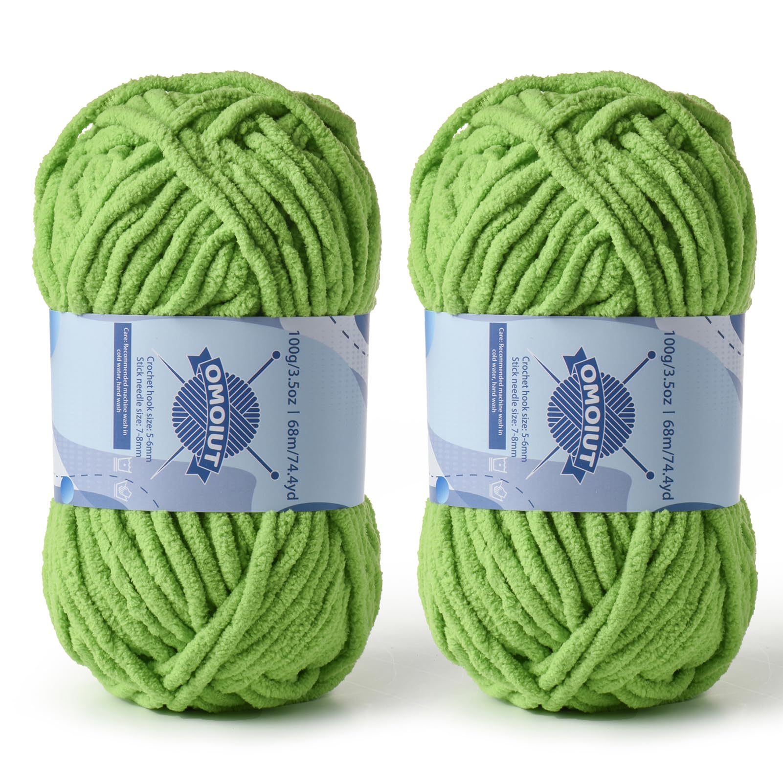 2 Pack Chunky Chenille Yarn for Crocheting, Baby Yarn for Crocheting Soft Blankets, Bulky Yarns for Crochet Amigurumi, 200g (148.7yds) Fluffy Velvet Yarns for Hand Knitting (2 Grass Green)