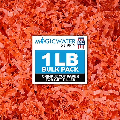 MagicWater Supply - 1 libra - Naranja - Relleno de papel de corte arrugado ideal para envolver regalos, relleno de cestas, cumpleaños, bodas,