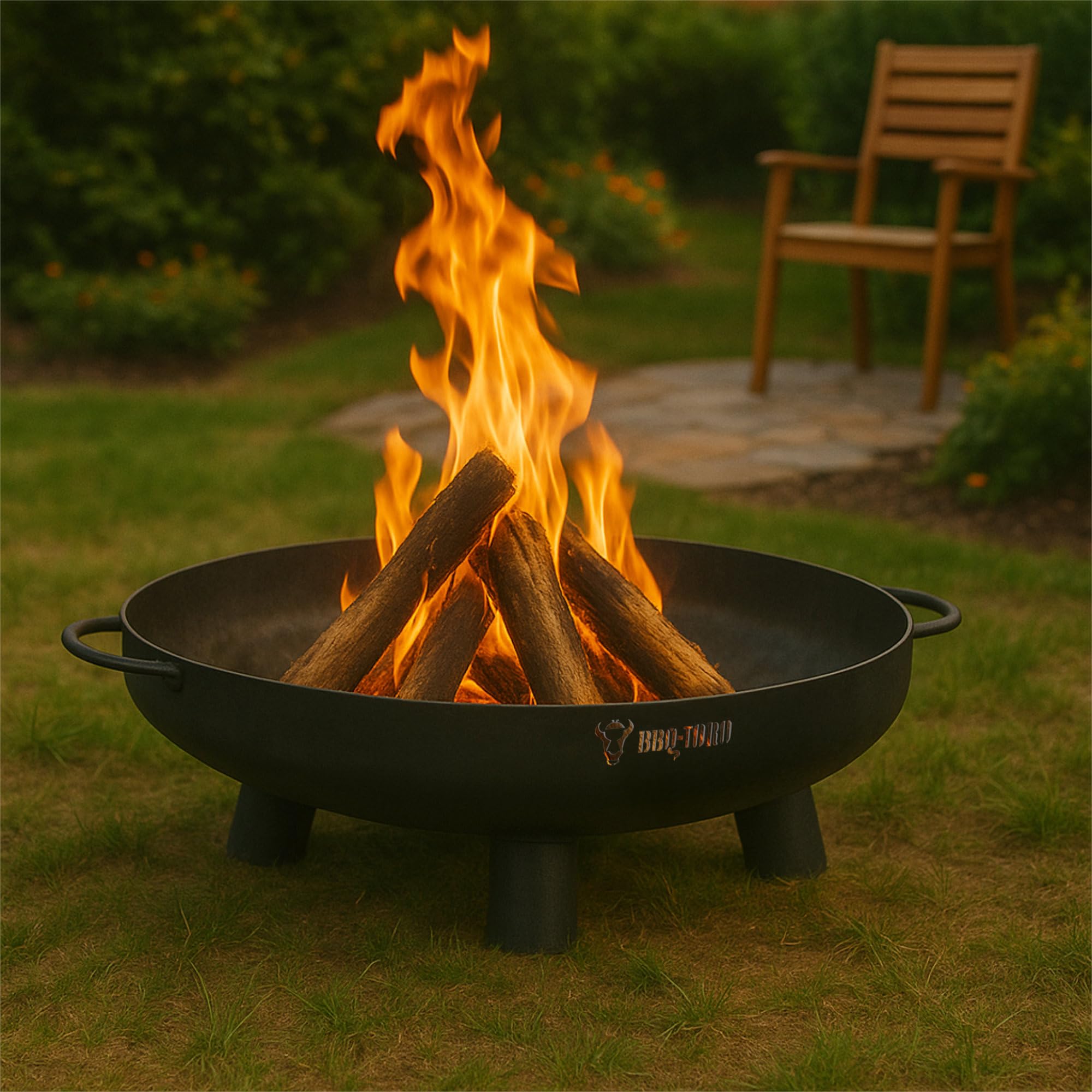 BBQ-Toro Brasero de 70 cm de diámetro | Negro | Brasero para exteriores con tres patas y dos asas | Brasero para el jardín, brasero de jardín, cuenco de fuego